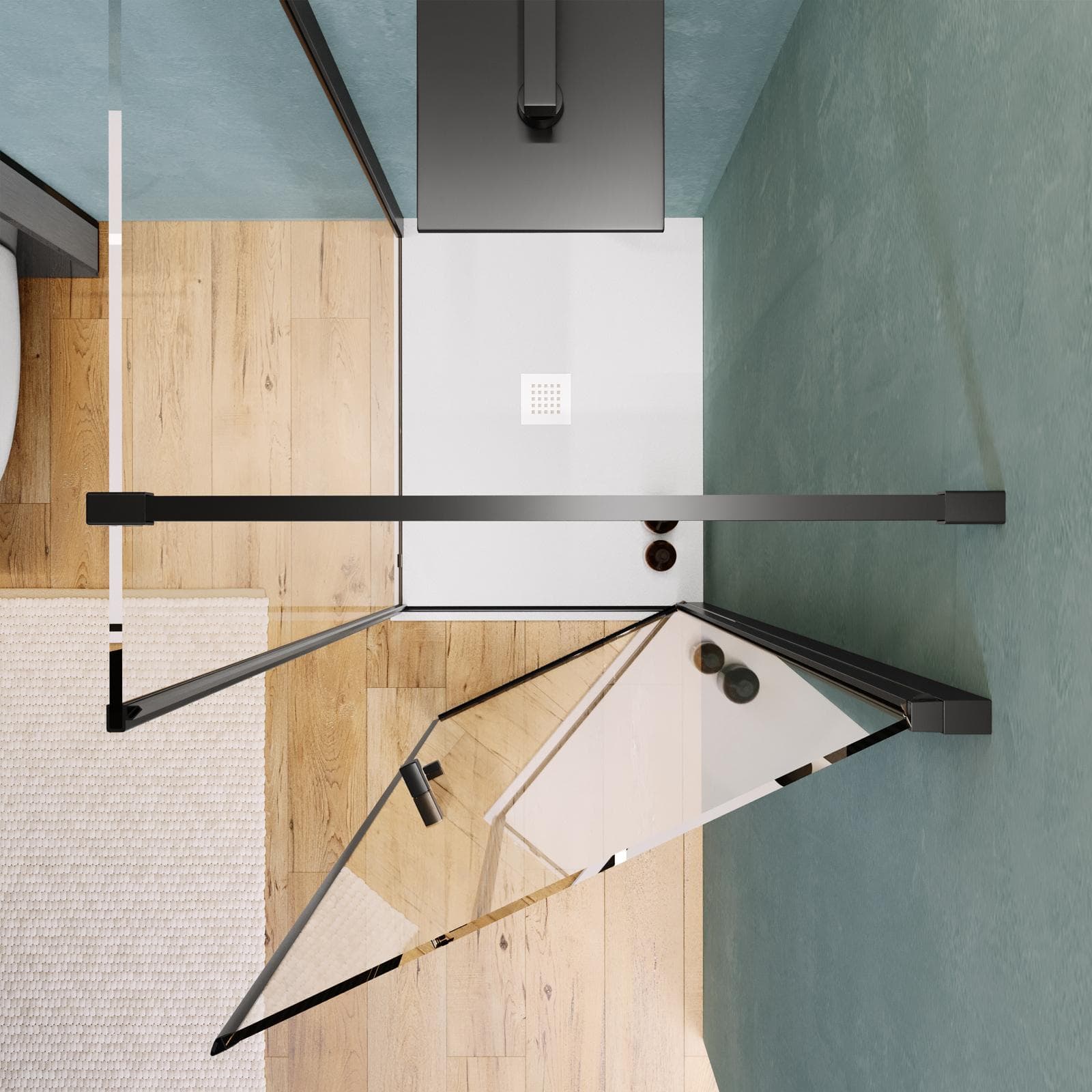 Box doccia 90X70 cm battente con vetro anticalcare trasparente e profilo nero opaco 200h - Artego