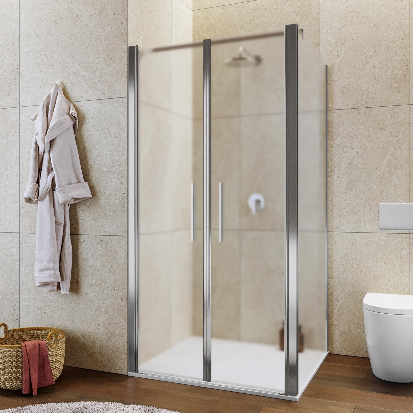 Box doccia 100x100 apertura saloon con vetro anticalcare opaco e profilo cromo 195h - Lost