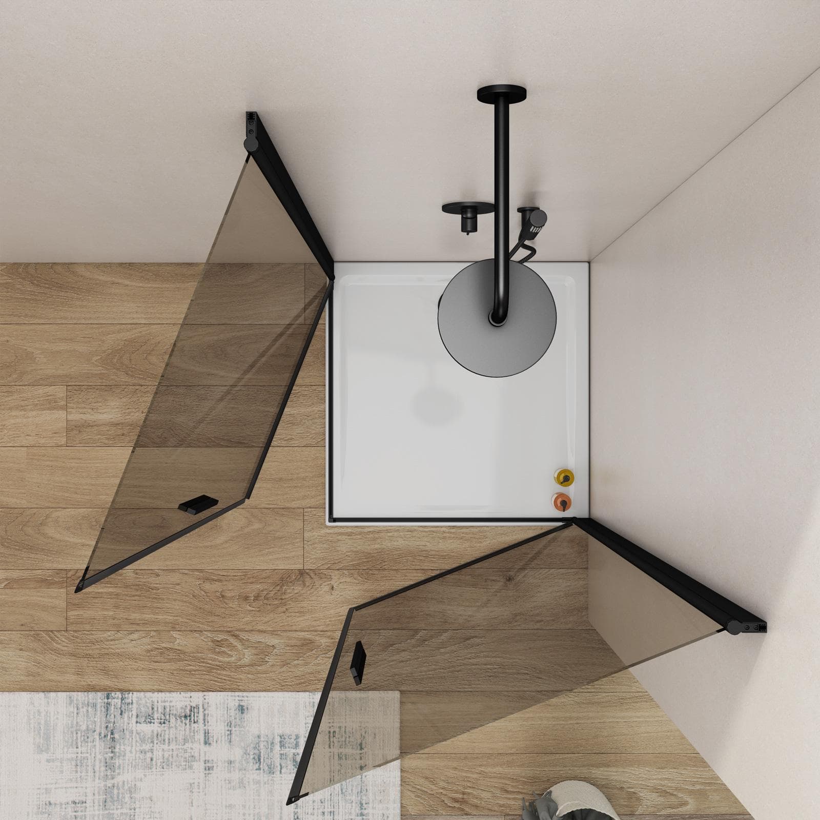 Box doccia 100x100 cm doppio battente con vetro temperato bronzato e profilo nero 195h - Nilo