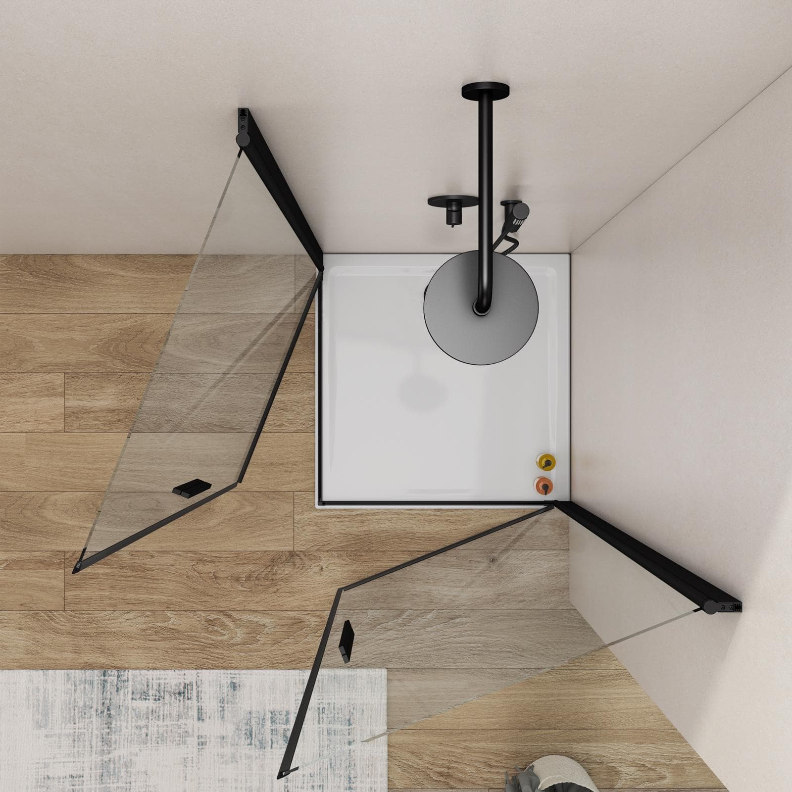 Box doccia 100x100 cm doppio battente con vetro temperato trasparente e profilo nero opaco 195h - Nilo