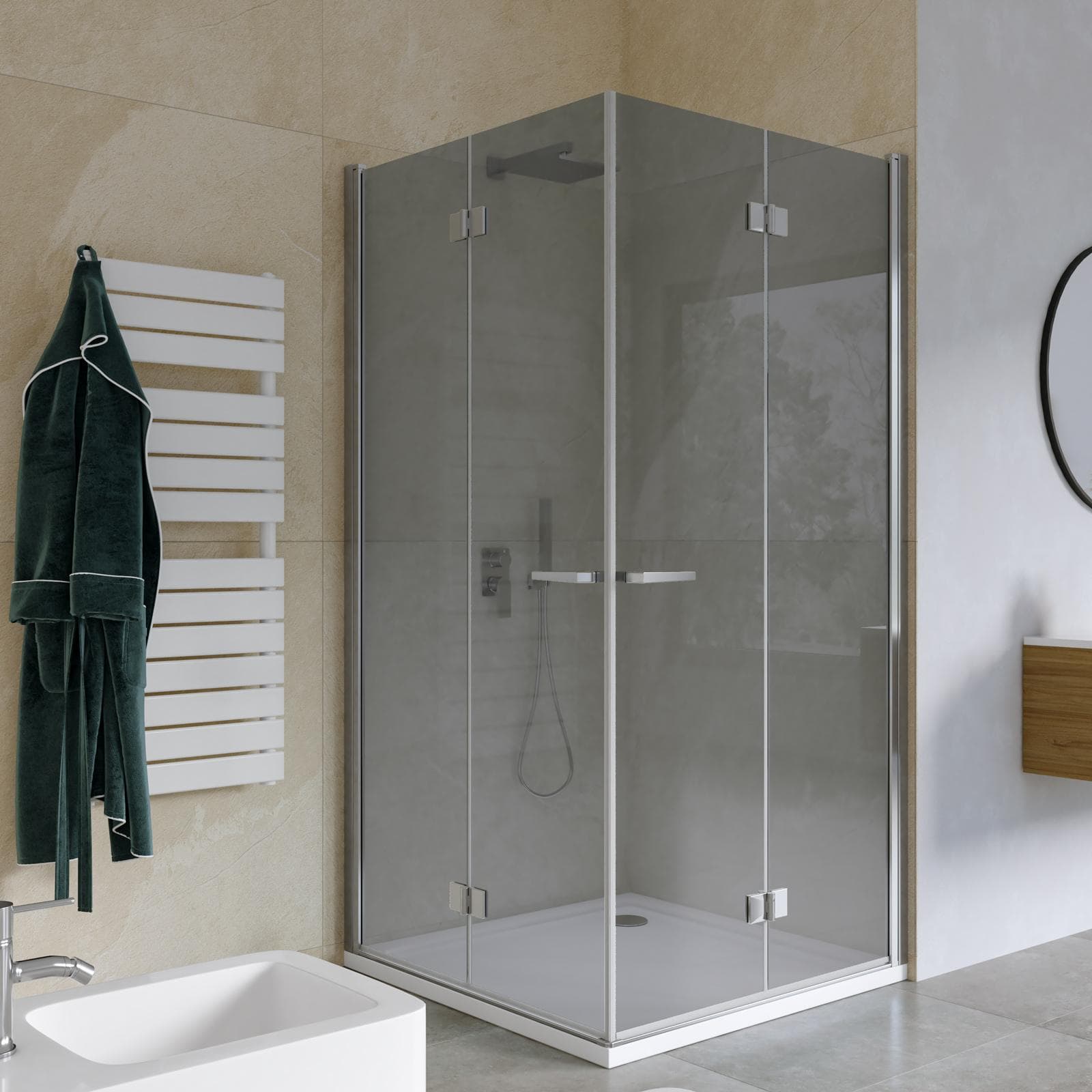 Box doccia 100x100 cm doppio soffietto vetro anticalcare fumè e profilo cromo 195h - Flexy