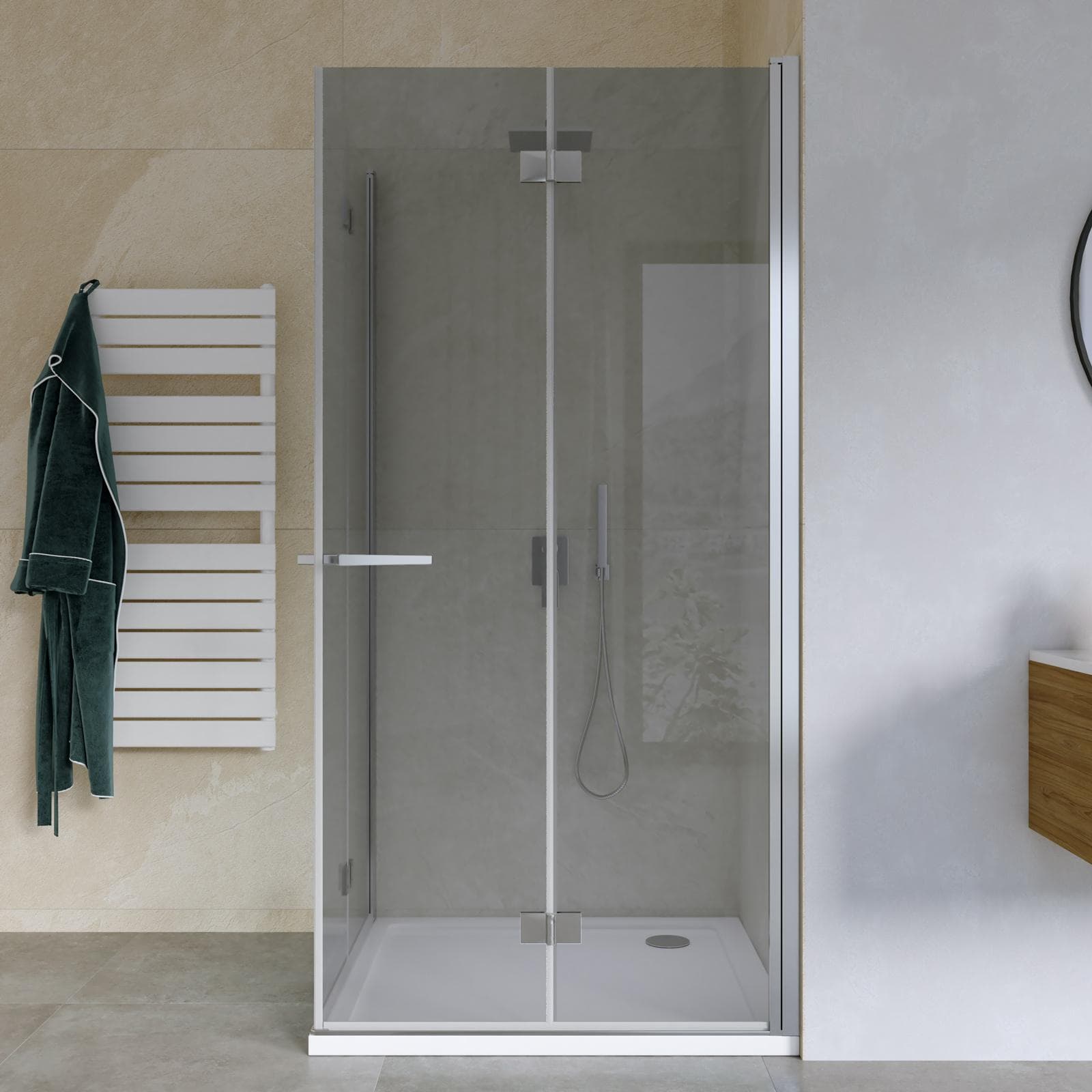 Box doccia 100x100 cm doppio soffietto vetro anticalcare fumè e profilo cromo 195h - Flexy
