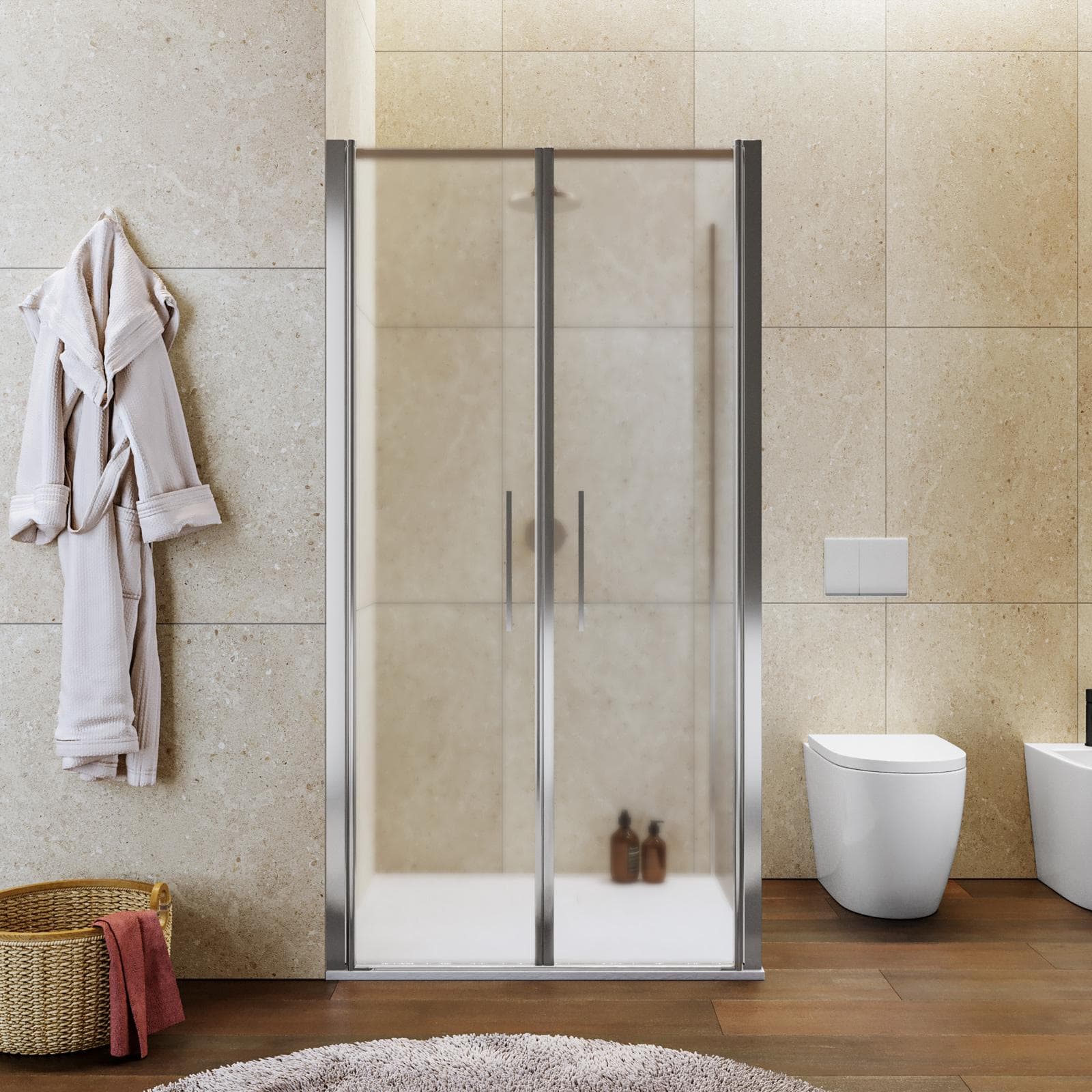 Box doccia 100x105 apertura saloon con vetro anticalcare opaco e profilo cromo 195h - Lost