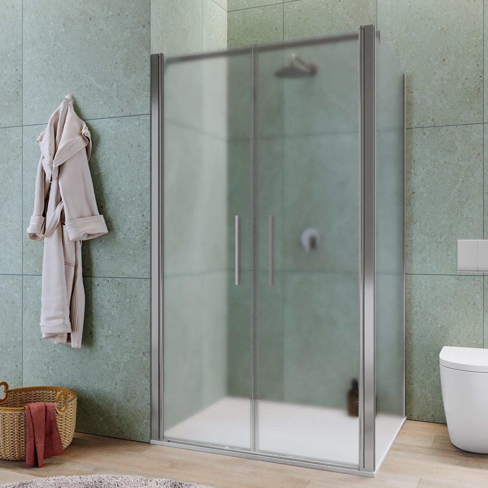 Box doccia 100x110 apertura saloon con vetro anticalcare opaco e profilo cromo 195h - Lost