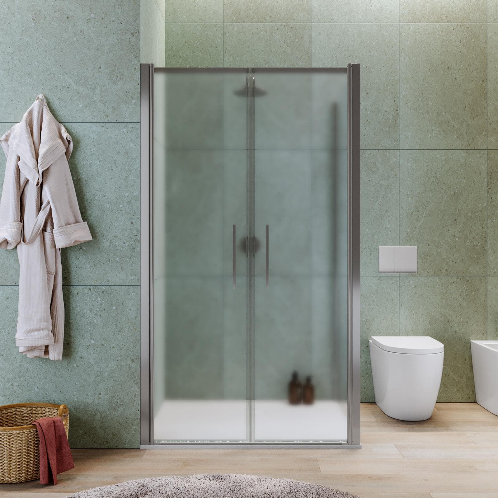 Box doccia 100x110 apertura saloon con vetro anticalcare opaco e profilo cromo 195h - Lost