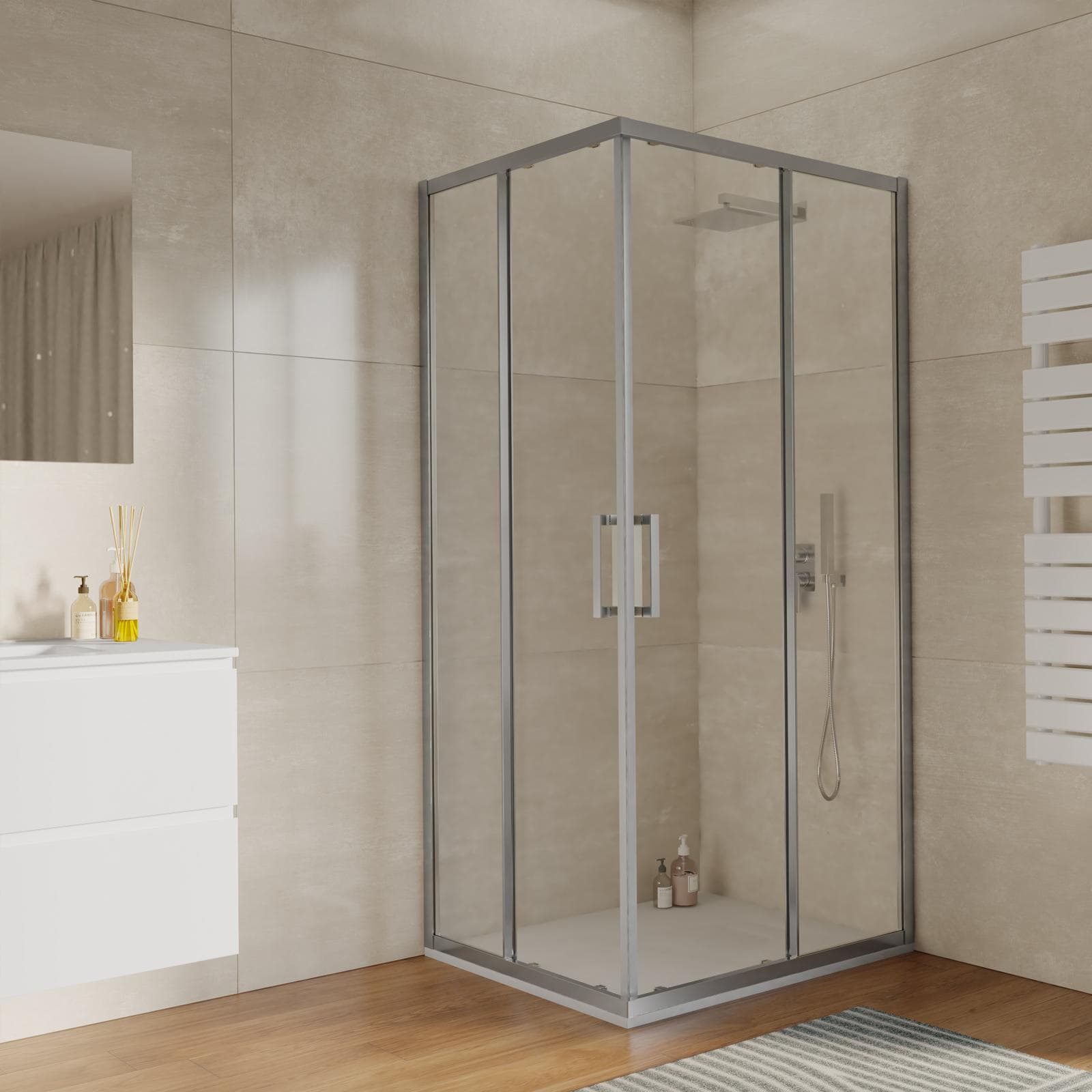 Box doccia 100x120 cm angolare scorrevole vetro trasparente anticalcare profilo cromo 195h - Moritz