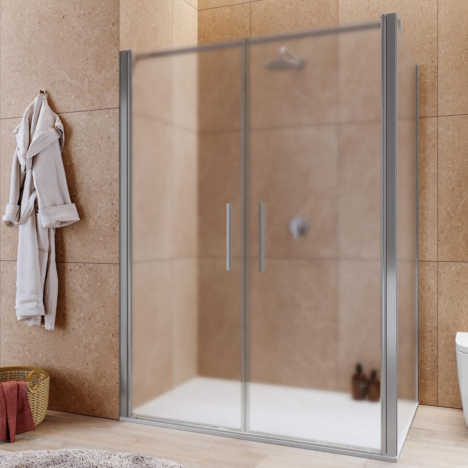 Box doccia 100x140 apertura saloon con vetro anticalcare opaco e profilo cromo 195h - Lost