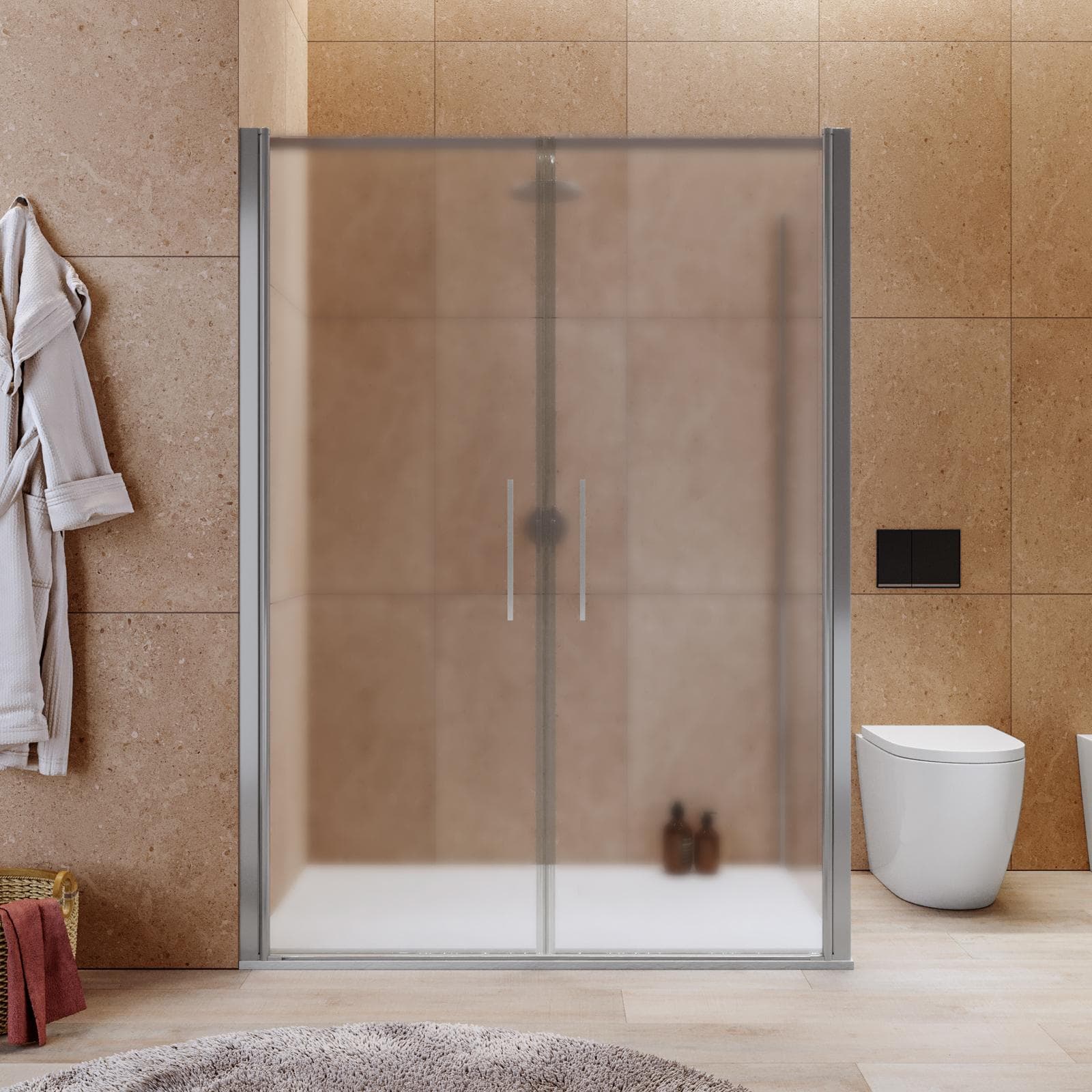 Box doccia 100x140 apertura saloon con vetro anticalcare opaco e profilo cromo 195h - Lost