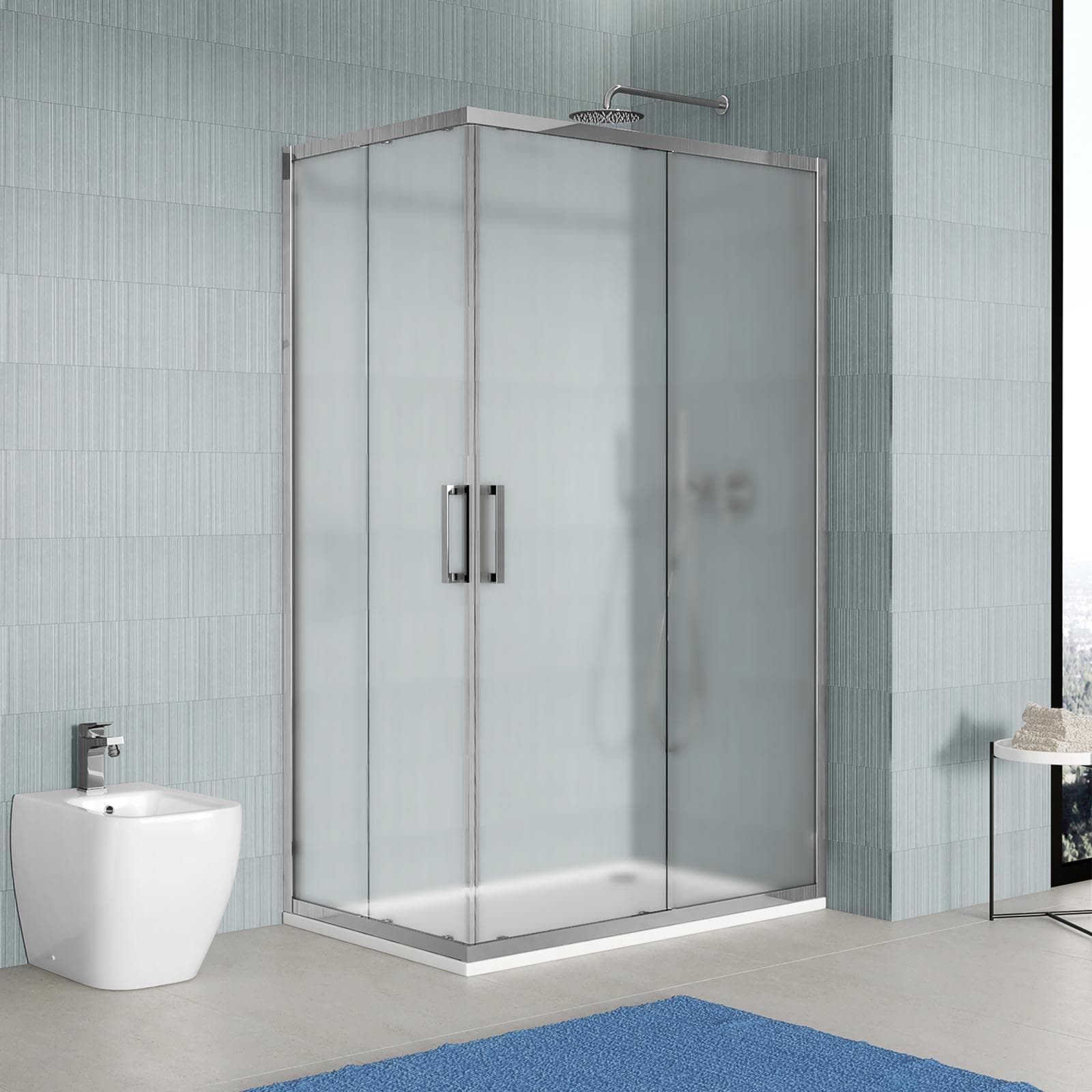 Box doccia 100x140 cm angolare scorrevole vetro opaco profilo cromo 195h - Moritz
