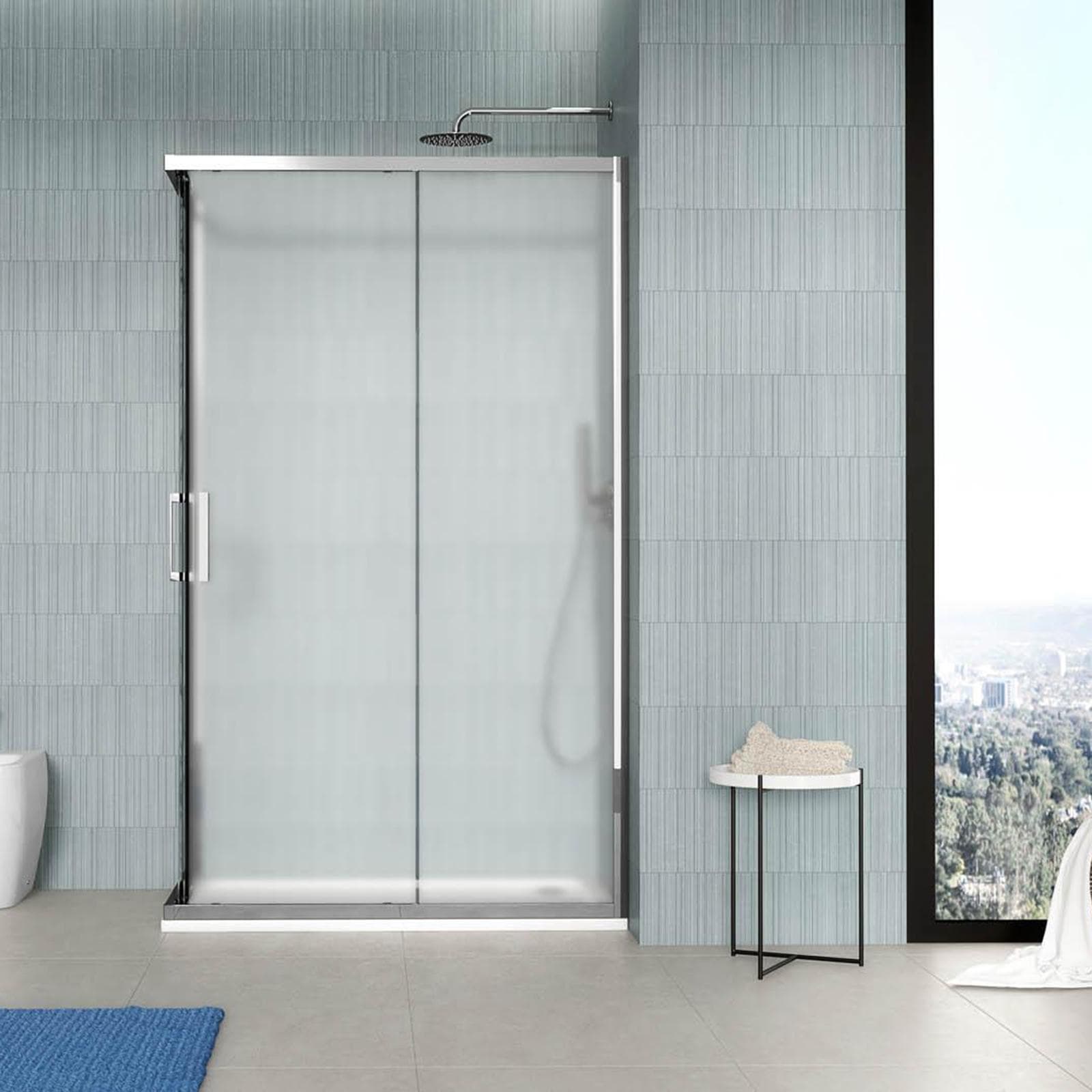 Box doccia 100x140 cm angolare scorrevole vetro opaco profilo cromo 195h - Moritz