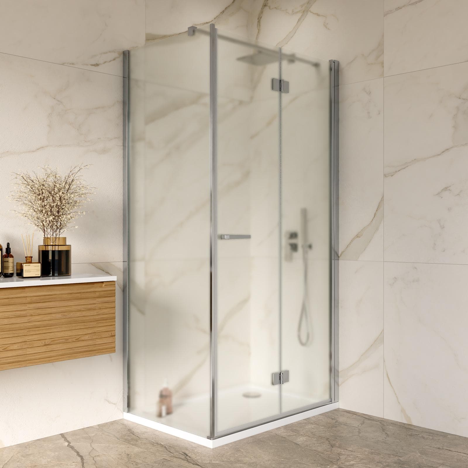 Box doccia 70x100 cm a soffietto vetro anticalcare opaco profilo cromo 195h - Flexy