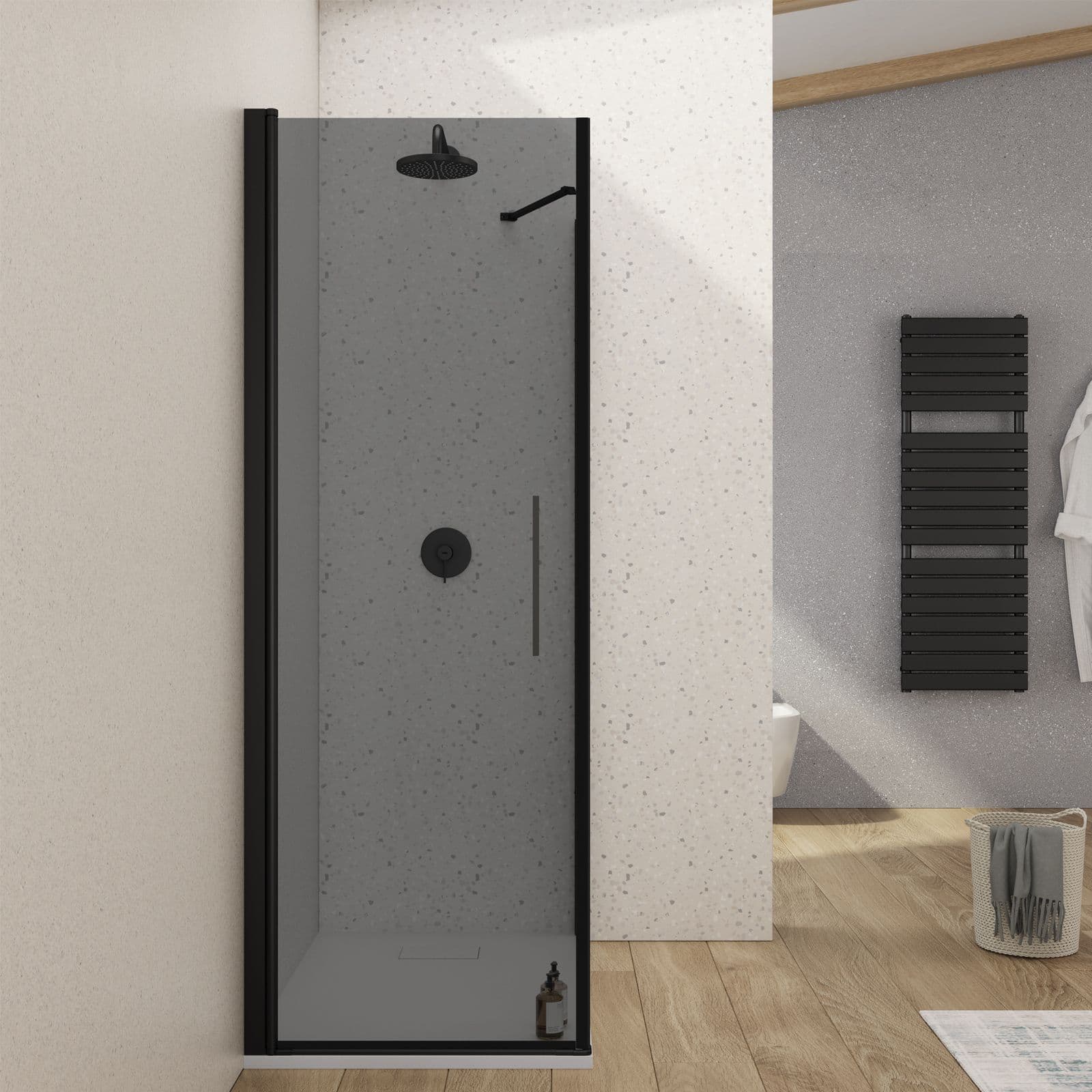 Box doccia 100X80 cm battente 80 cm con vetro temperato fumé e profilo nero 195h - Nilo