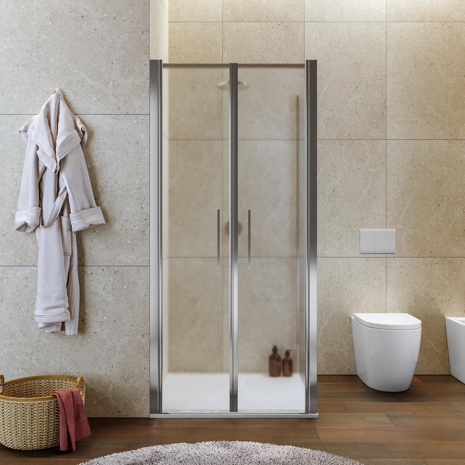 Box doccia 100x90 apertura saloon con vetro anticalcare opaco e profilo cromo 195h - Lost