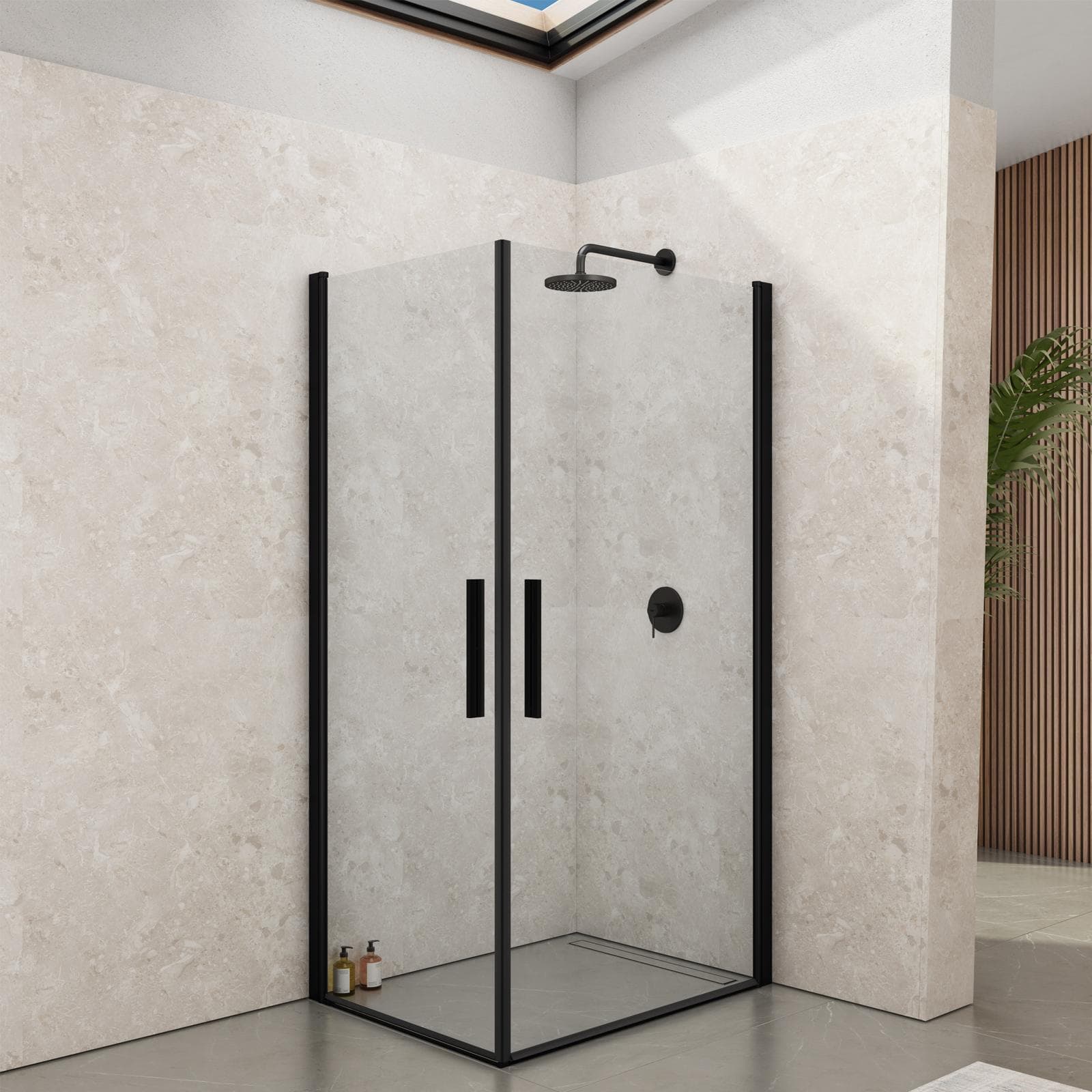 Box doccia 100x90 cm doppio battente con vetro temperato trasparente e profilo nero opaco 190h - Nilo