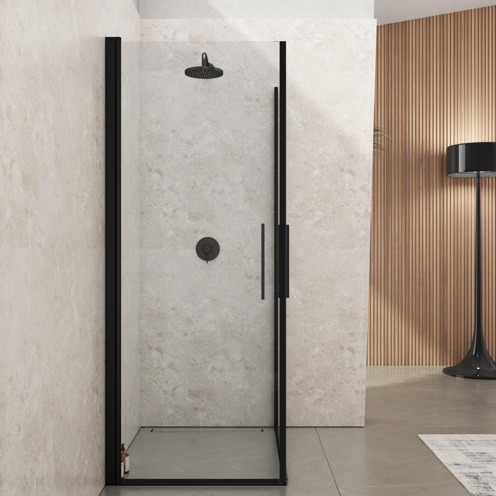 Box doccia 100x90 cm doppio battente con vetro temperato trasparente e profilo nero opaco 190h - Nilo