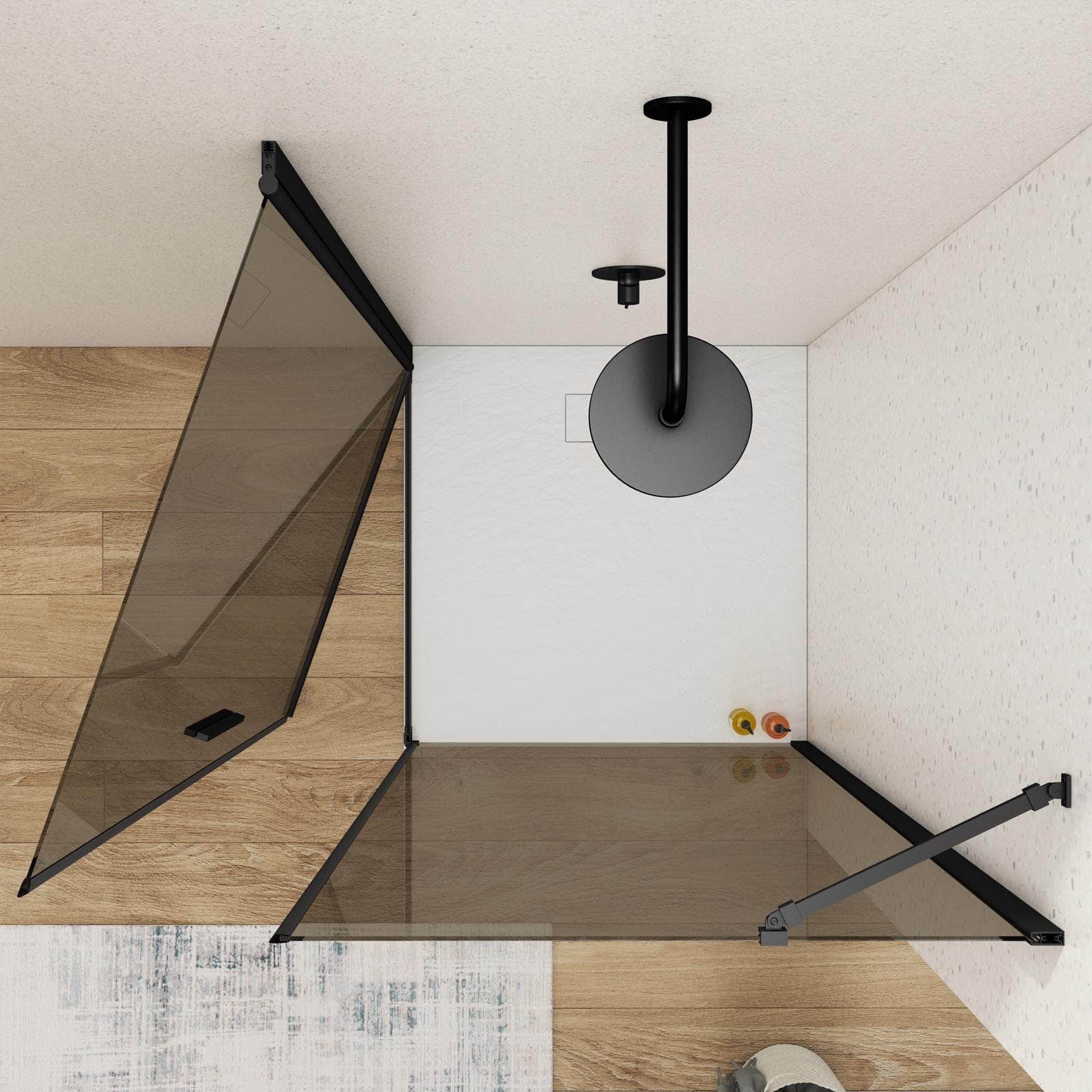 Box doccia 100X95 cm battente con vetro temperato bronzato e profilo nero opaco 195h - Nilo