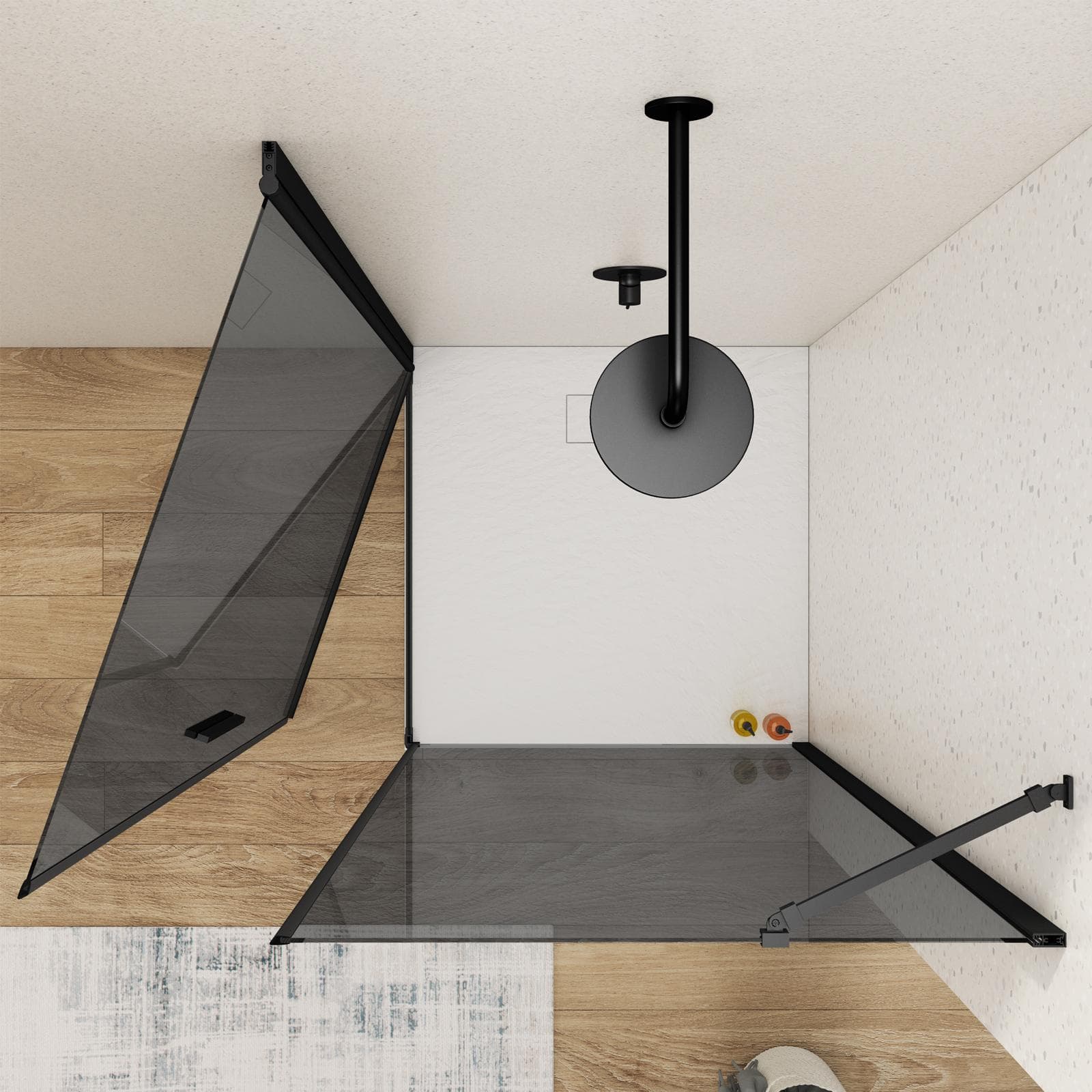 Box doccia 100X95 cm battente con vetro temperato fumé e profilo nero opaco 195h - Nilo
