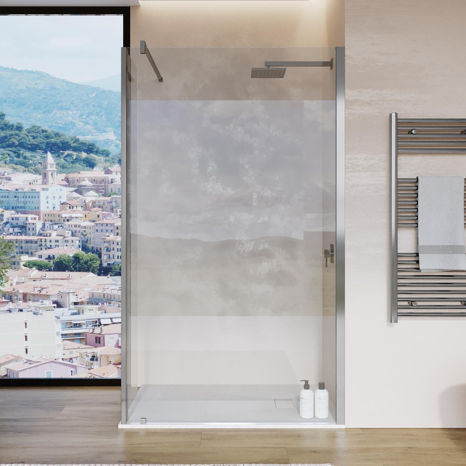 Box doccia 120 cm con anta girevole 45 cm vetro anticalcare trasparente e profilo cromo 200h - Keep