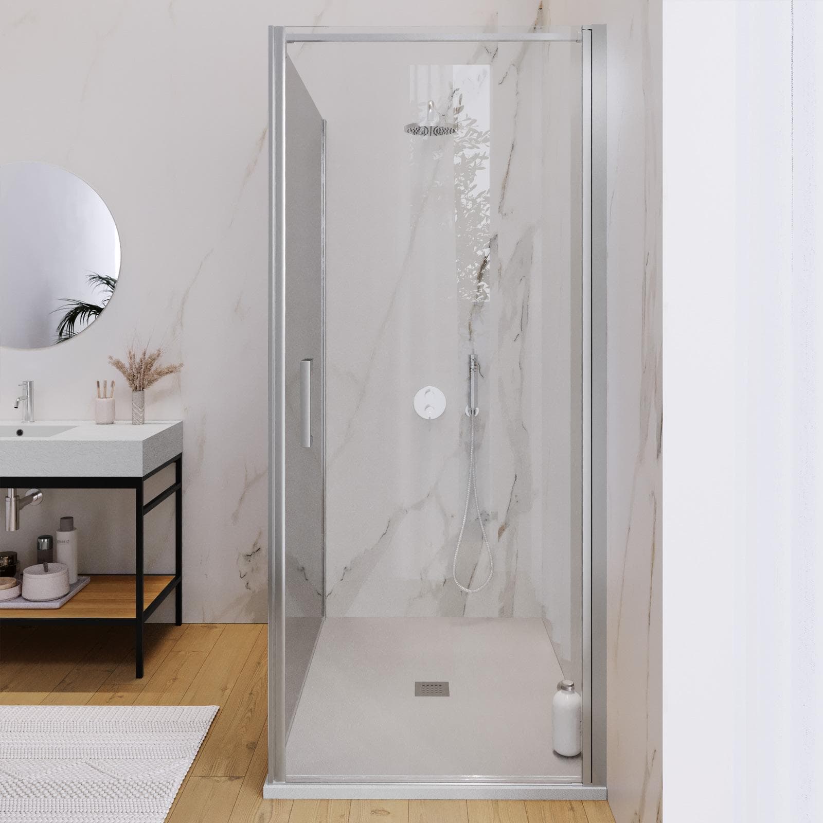 Box doccia 120X100 cm lato fisso specchiato con battente e profilo cromo 200h - Artego Duo