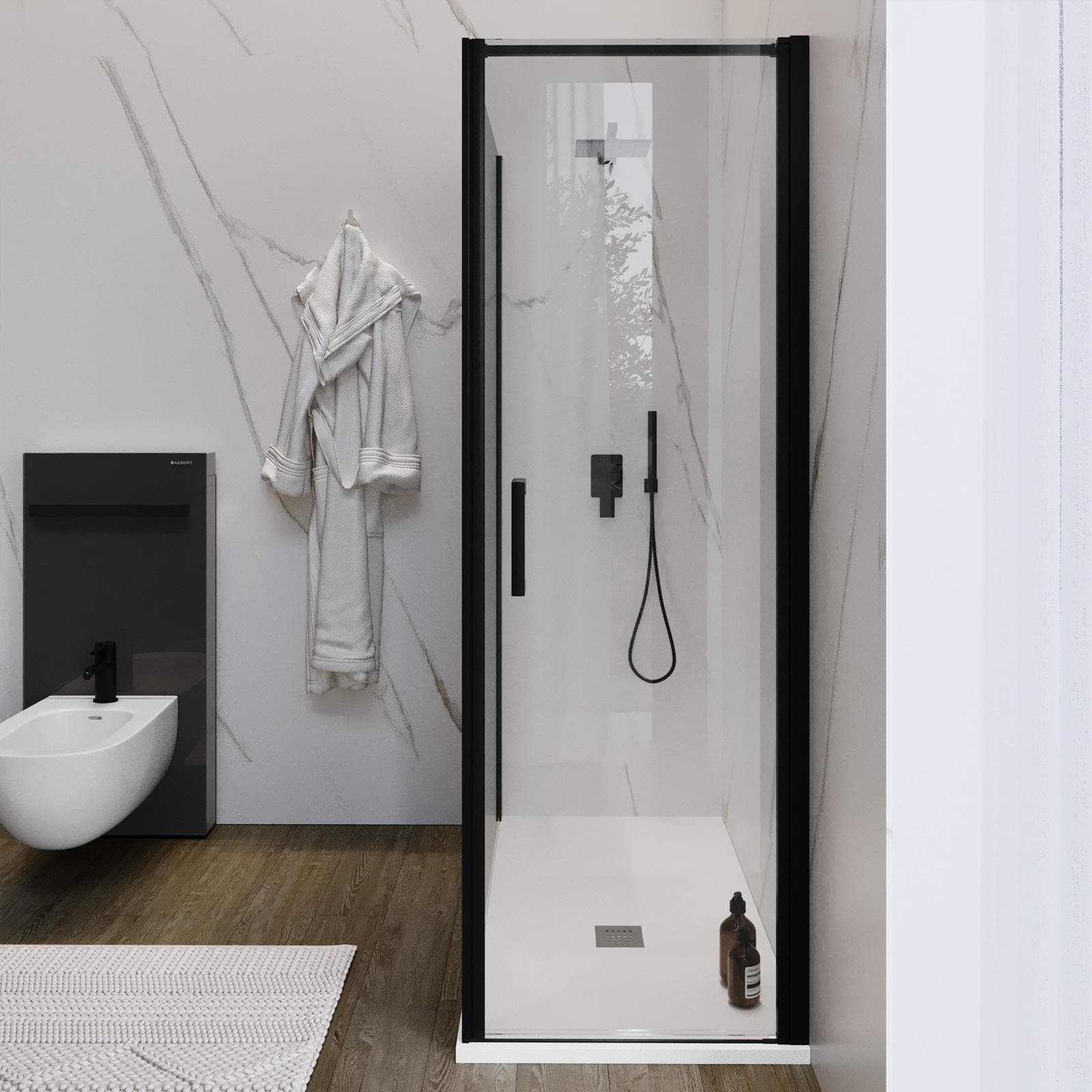 Box doccia 120X70 cm lato fisso specchiato con battente e profilo nero 200h - Artego Duo