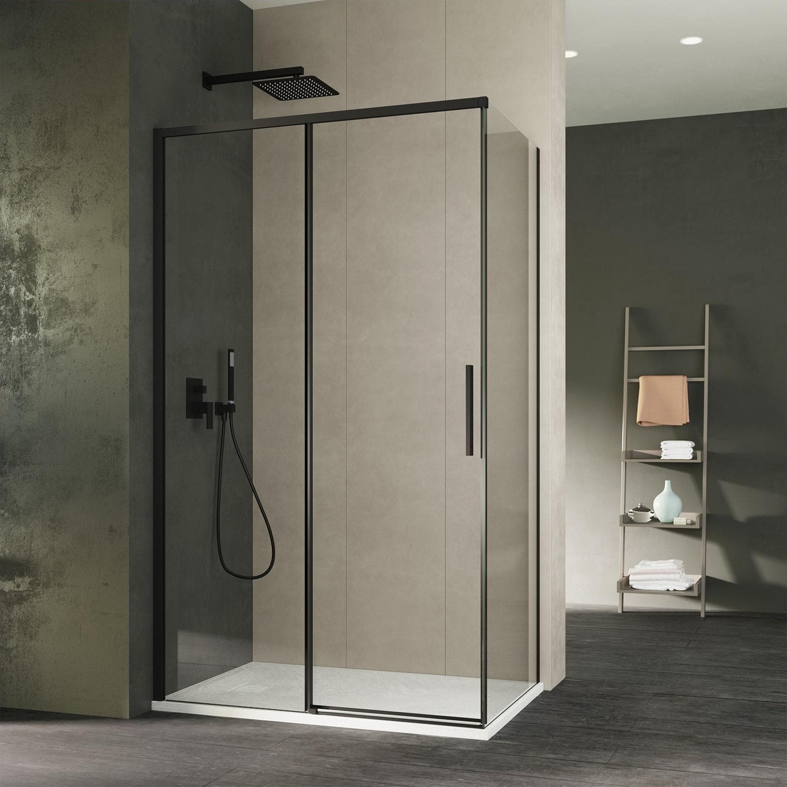 Box doccia 120X90 cm scorrevole sx con vetro anticalcare trasparente e profilo nero 200h - Kiri