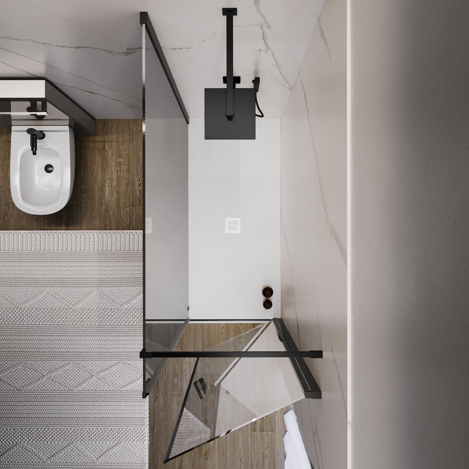 Box doccia 150X80 cm lato fisso specchiato con battente e profilo nero 200h - Artego Duo
