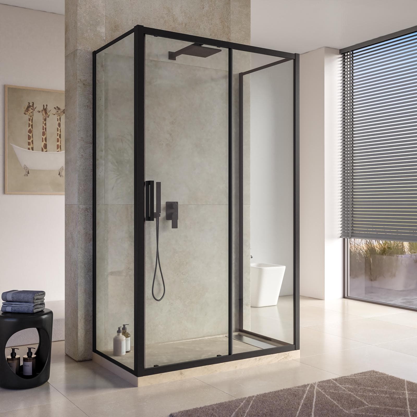 Box doccia 3 lati 70x120x70 cm scorrevole anticalcare profilo nero - Naomi
