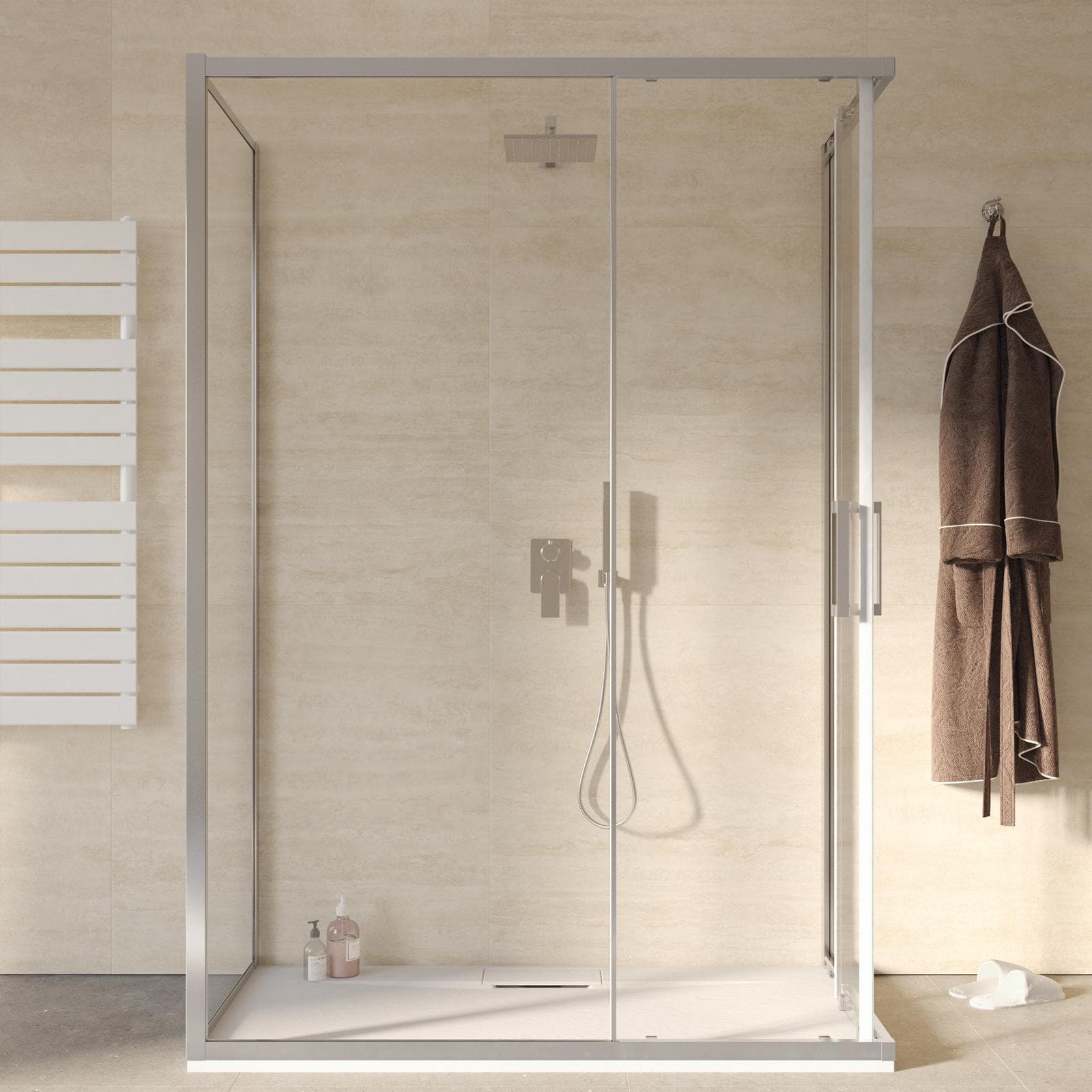 Box 3 lati 70x140x70 cm doppio scorrevole vetro trasparente anticalcare profilo cromo 195h - Moritz