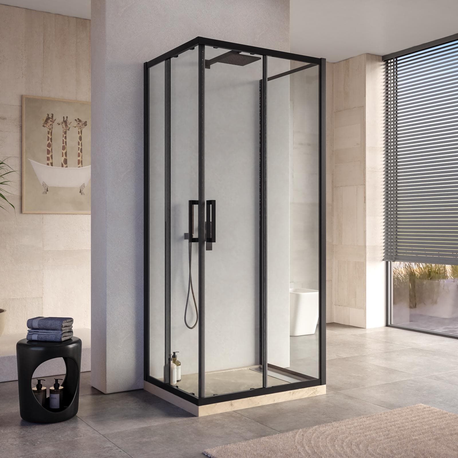 Box doccia 3 lati 80x100x80 cm telaio nero doppio scorrevole anticalcare - Naomi