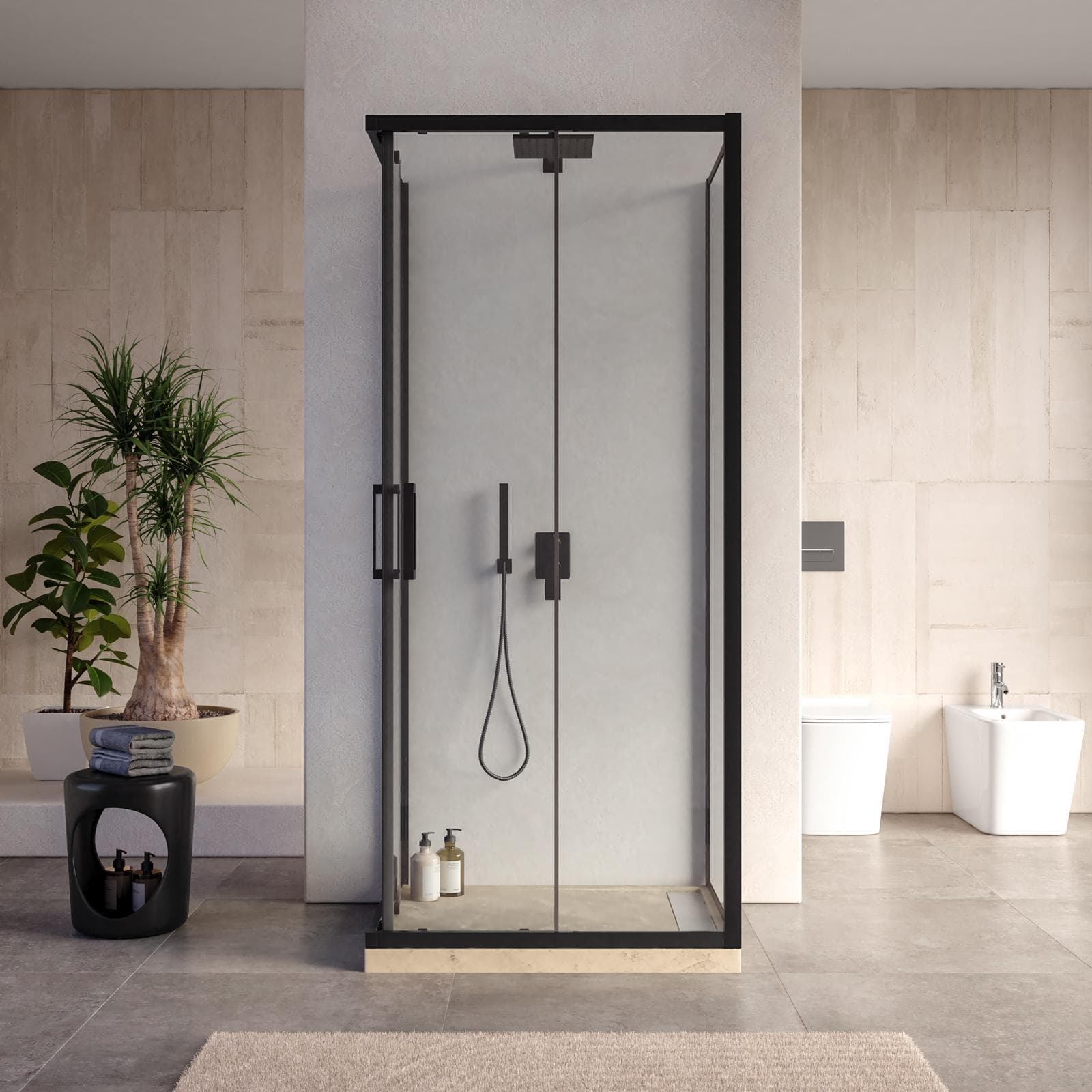 Box doccia 3 lati 80x100x80 cm telaio nero doppio scorrevole anticalcare - Naomi