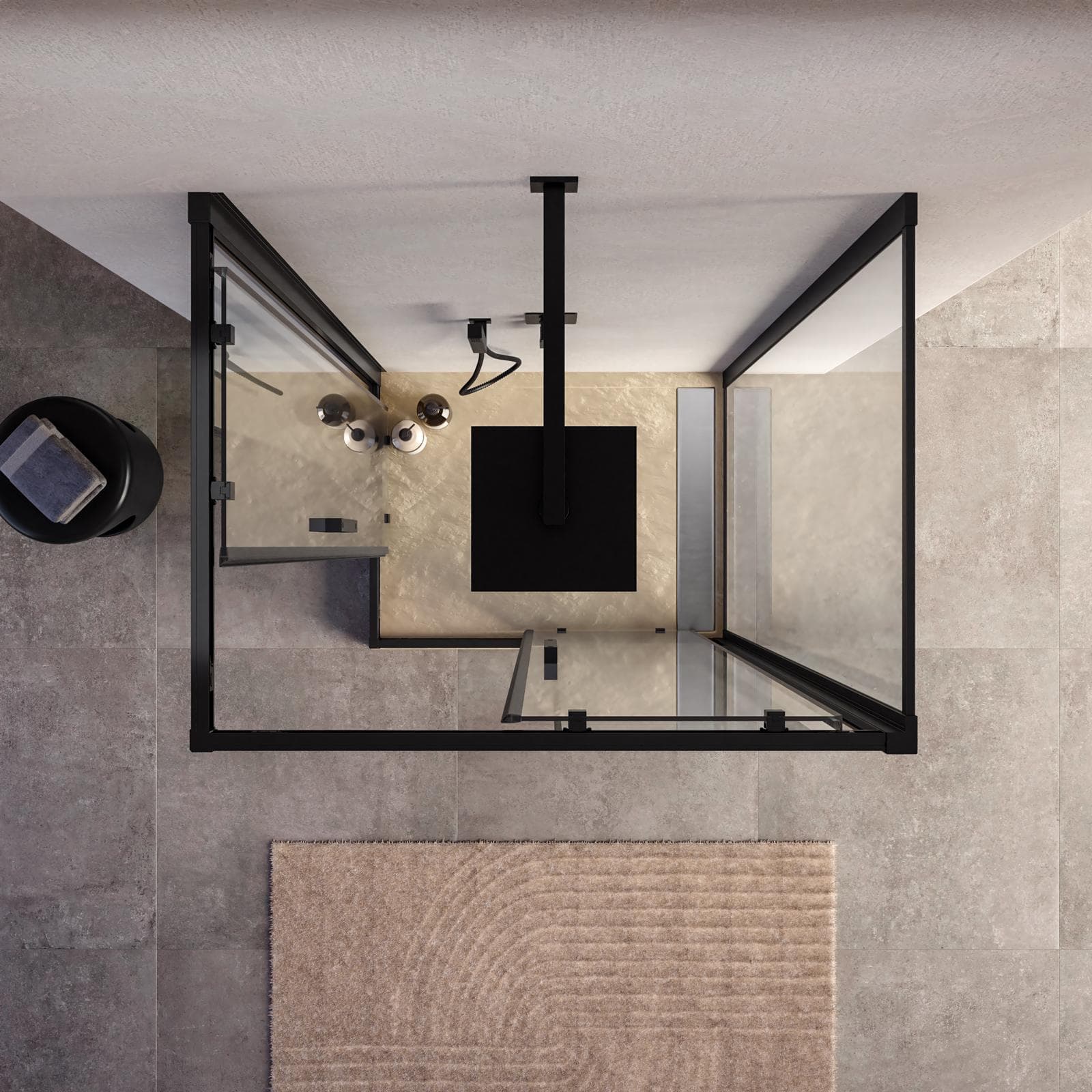 Box doccia 3 lati 80x100x80 cm telaio nero doppio scorrevole anticalcare - Naomi