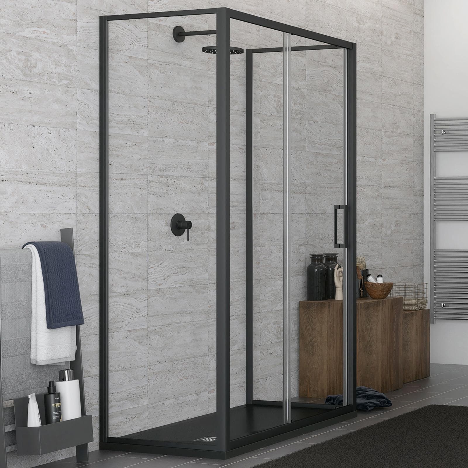 Box doccia 3 lati 80x120x80 cm scorrevole anticalcare telaio nero - Naomi