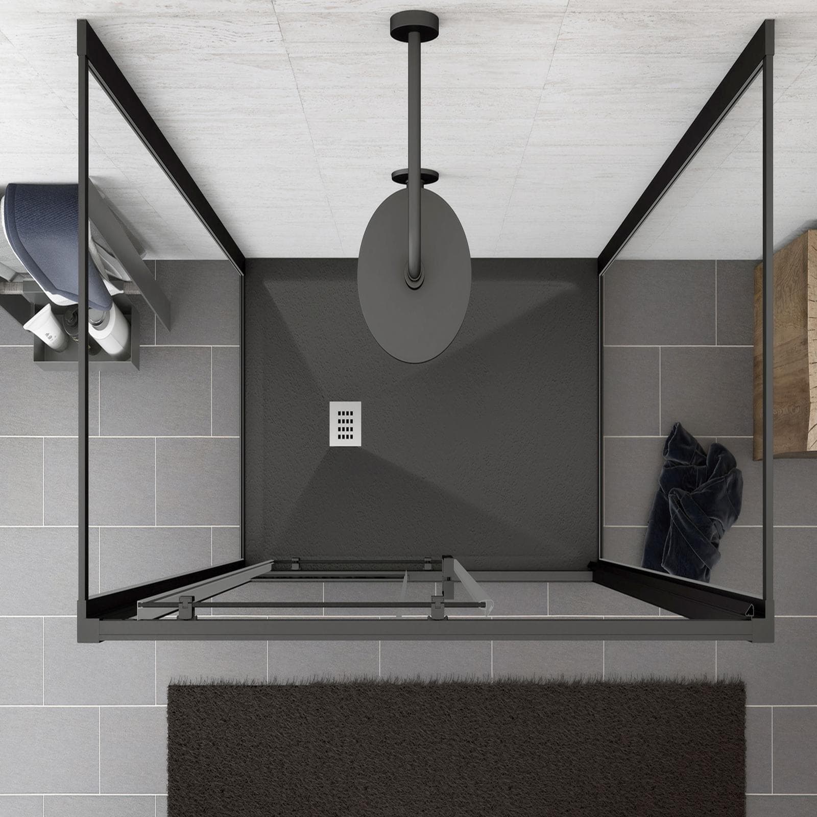 Box doccia 3 lati 80x120x80 cm scorrevole anticalcare telaio nero - Naomi