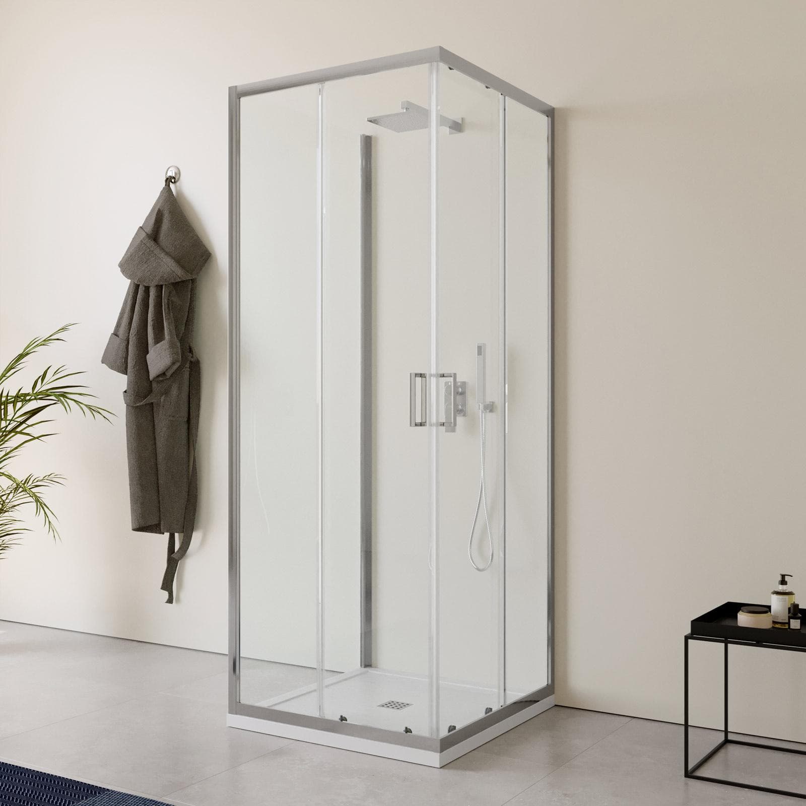 Box doccia 3 lati 90x90x90 cm doppio scorrevole con vetro trasparente e profilo cromo 200h - Skin