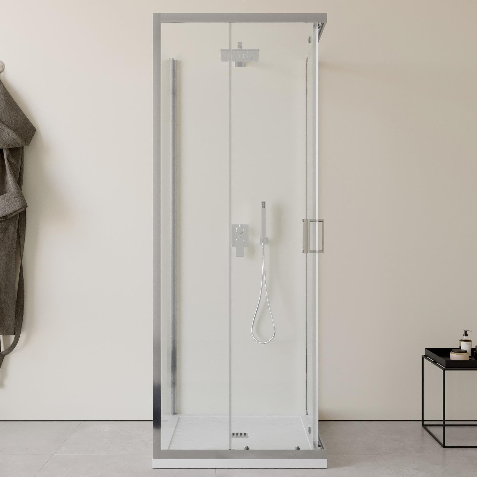 Box doccia 3 lati 90x90x90 cm doppio scorrevole con vetro trasparente e profilo cromo 200h - Skin