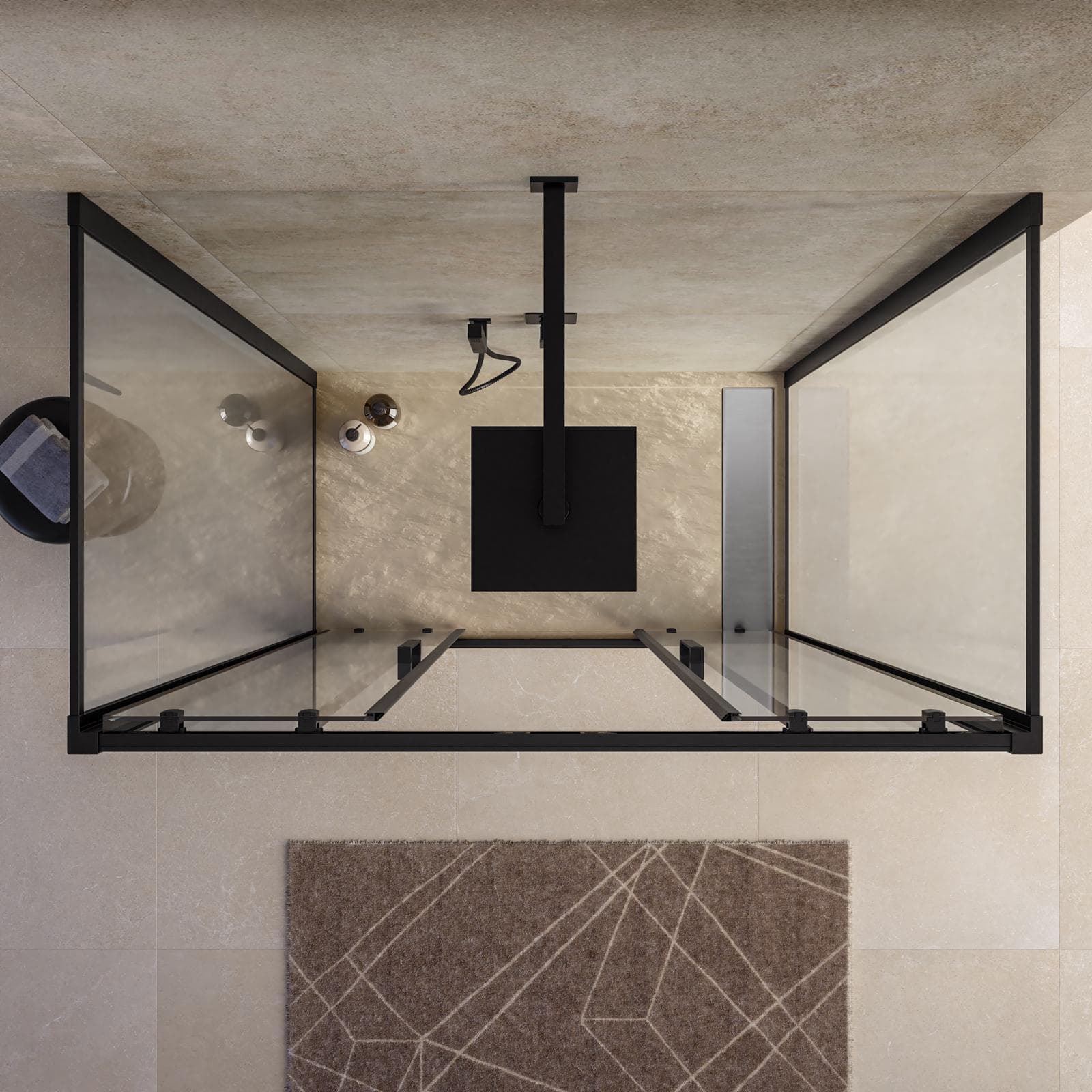 Box doccia 3 lati nero opaco 70x120x70 con porta a 4 ante scorrevole anticalcare - Naomi
