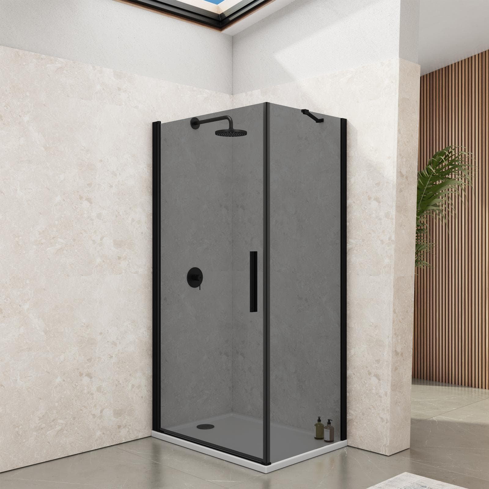 Box doccia 60x100 cm battente 100 cm fisso con vetro temperato fumé e profilo nero 195h - Nilo