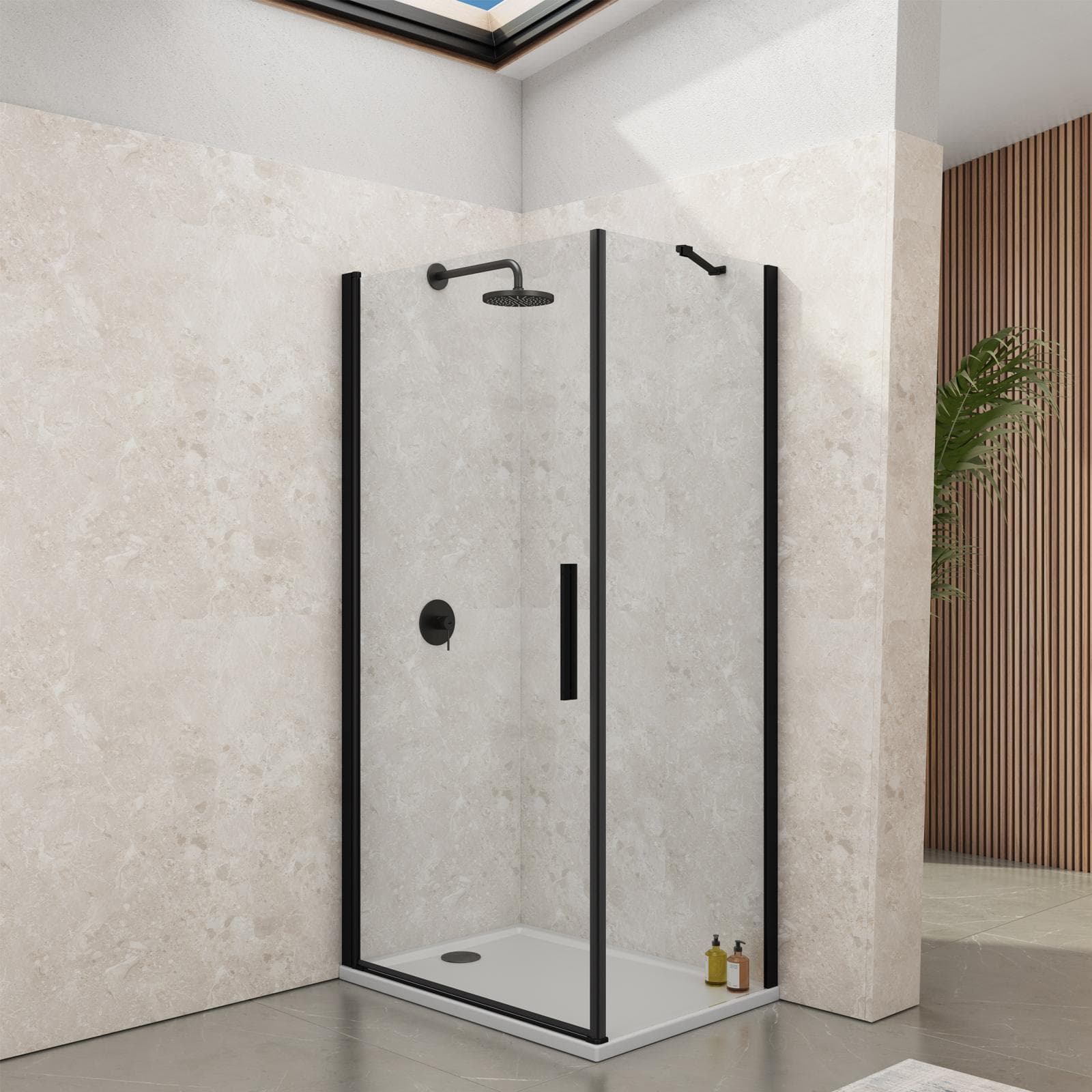 Box doccia 60x100 cm battente in vetro temperato trasparente con profilo nero 195h - Nilo