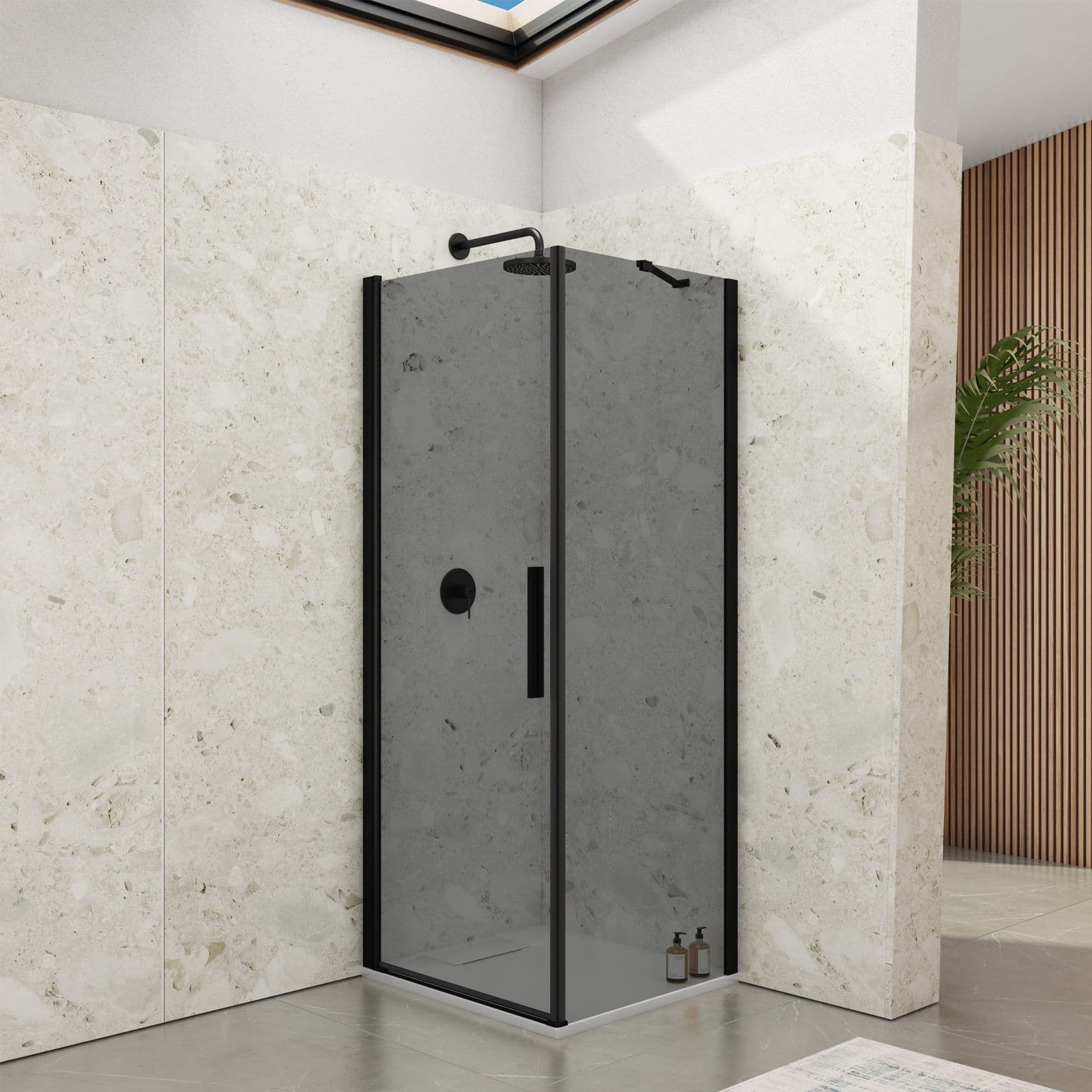 Box doccia 60x70 cm battente 70 cm con vetro temperato fumé e profilo nero 195h - Nilo