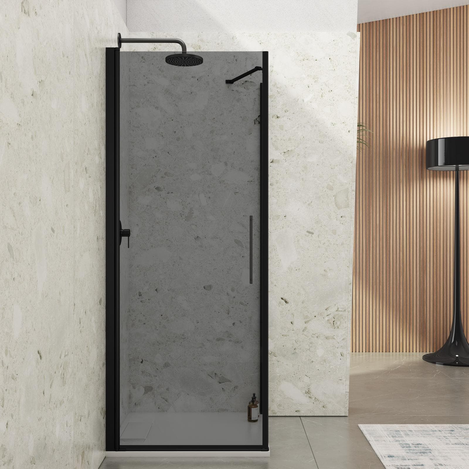 Box doccia 60X85 cm battente con vetro temperato fumé e profilo nero opaco 195h - Nilo