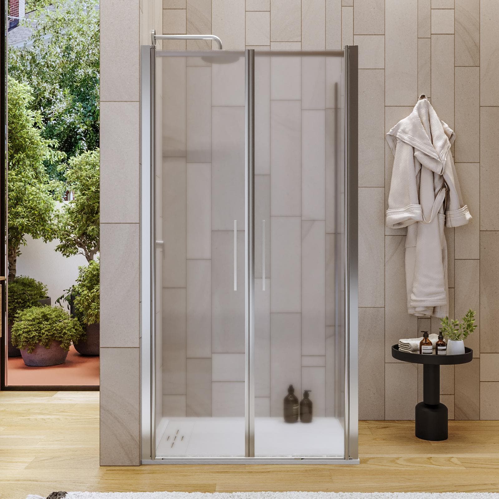 Box doccia 65x100 apertura saloon con vetro anticalcare opaco e profilo cromo 195h - Lost