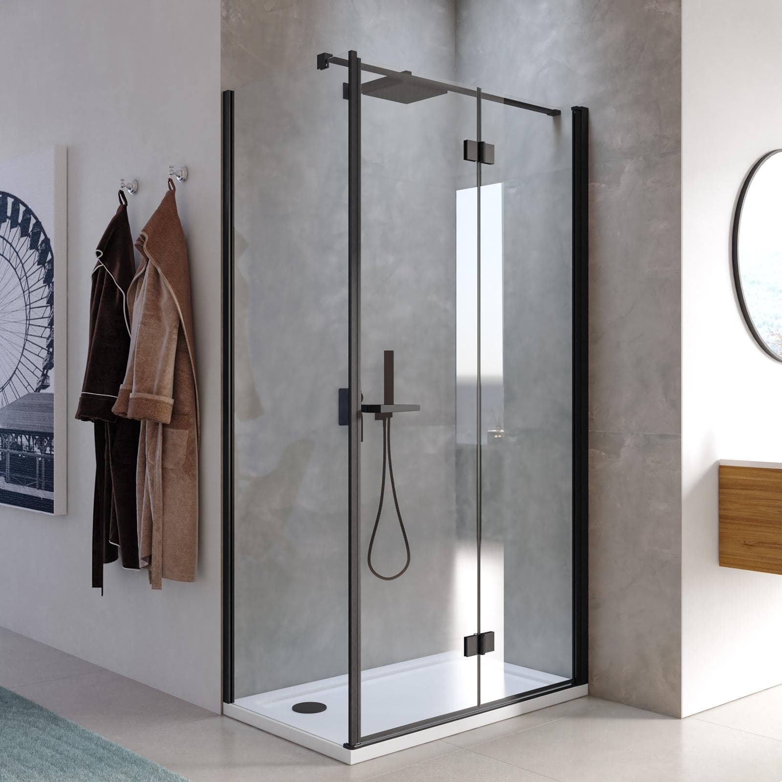 Box doccia 65x105 cm a soffietto vetro anticalcare trasparente e profilo nero opaco 195h - Flexy