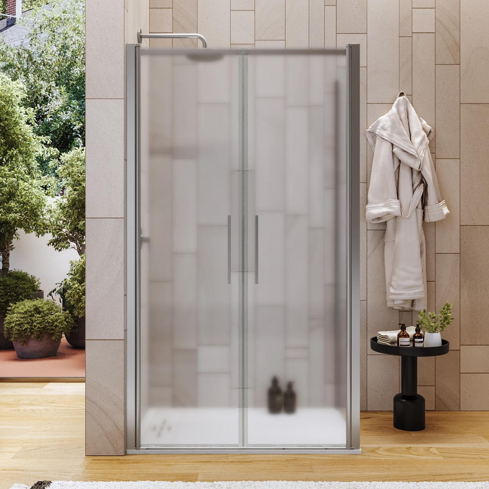 Box doccia 65x110 apertura saloon con vetro anticalcare opaco e profilo cromo 195h - Lost