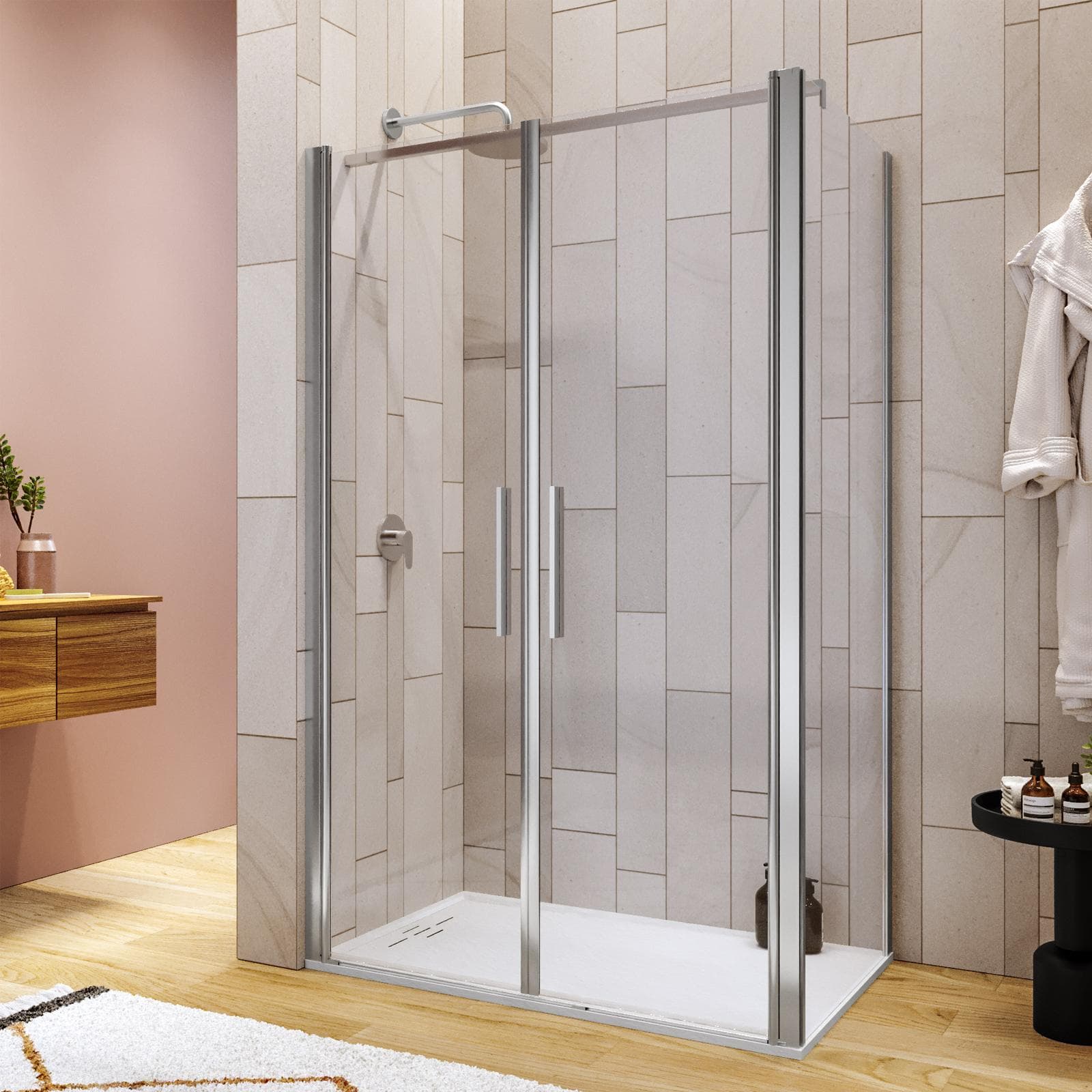 Box doccia 65x120 apertura saloon con vetro anticalcare trasparente e profilo cromo 195h - Lost