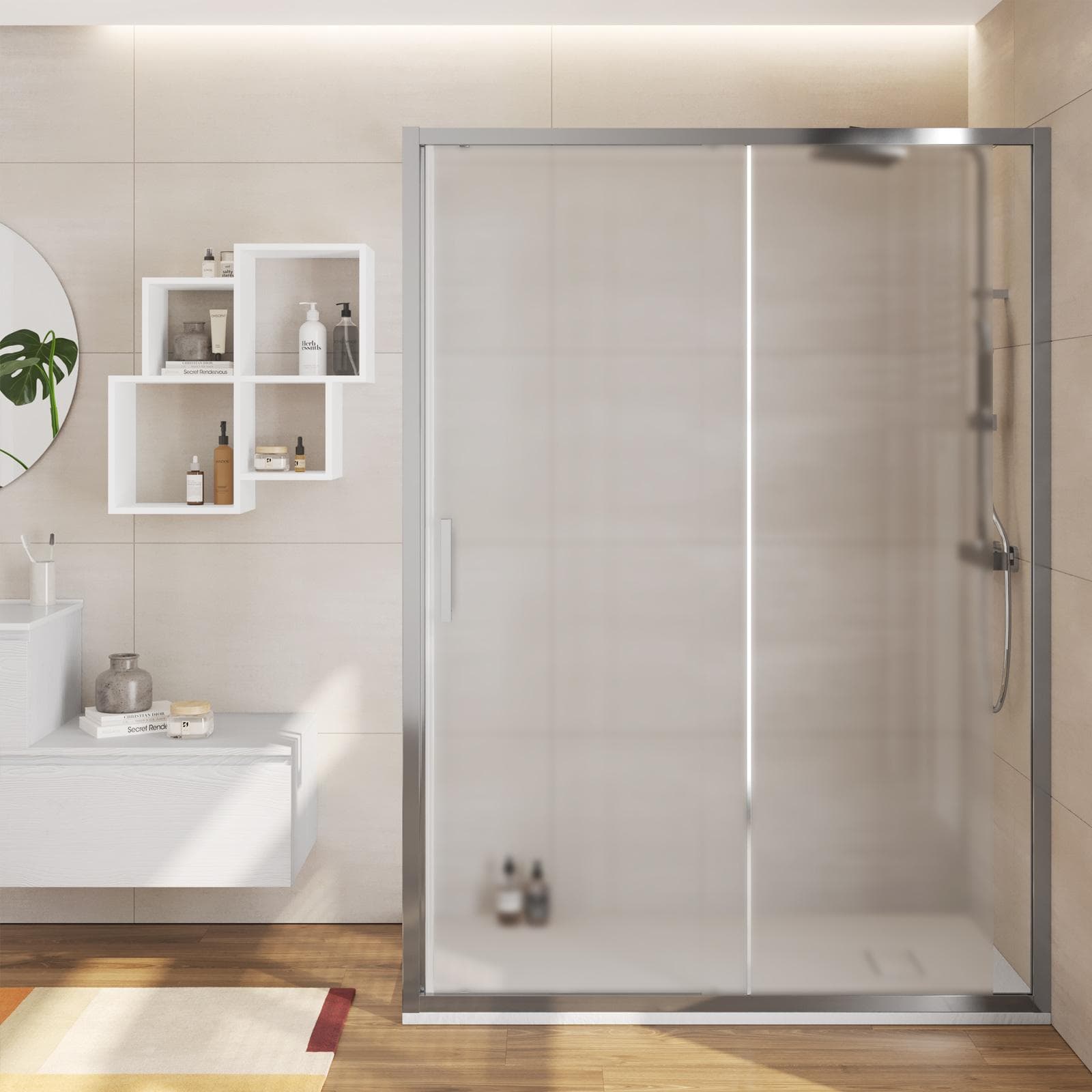 Box doccia 65x145 cm anta scorrevole vetro opaco profilo cromo 195h - Moritz