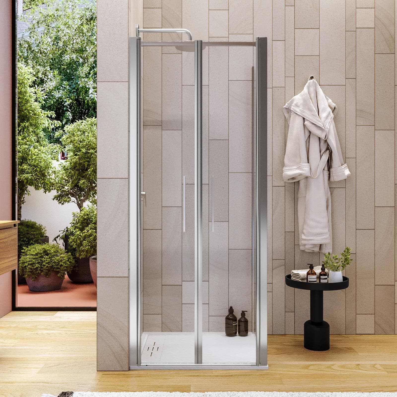 Box doccia 65x80 apertura saloon con vetro anticalcare trasparente e profilo cromo 195h - Lost