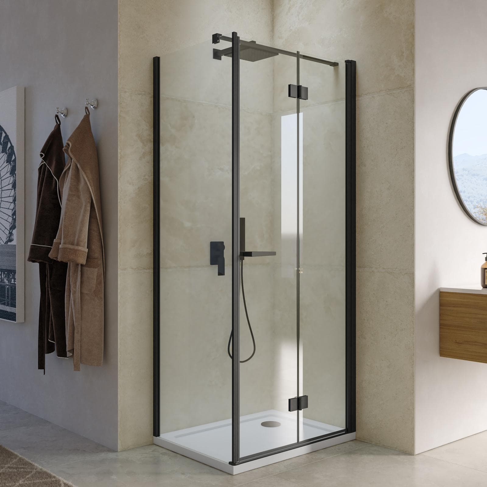 Box doccia 65x85 cm a soffietto vetro anticalcare trasparente e profilo nero opaco 195h - Flexy