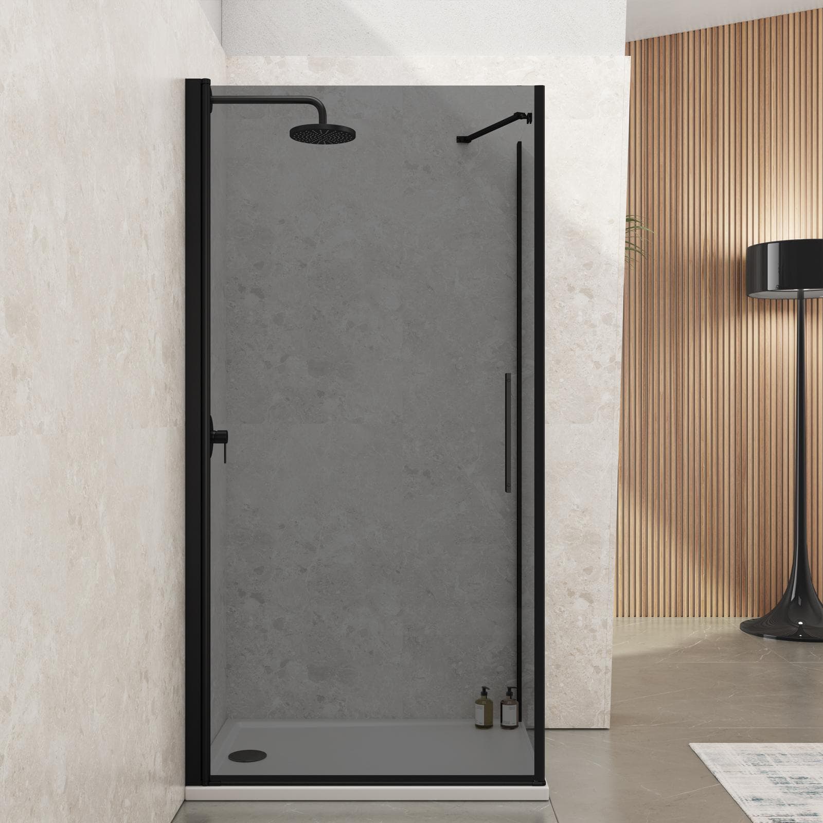 Box doccia 65x90 cm battente 90 cm con vetro temperato fumé e profilo nero 195h - Nilo