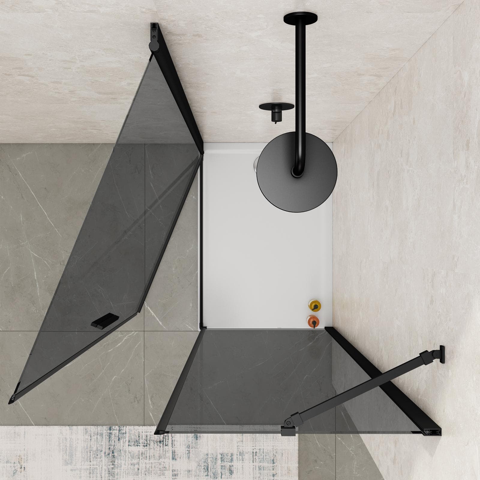 Box doccia 65x90 cm battente 90 cm con vetro temperato fumé e profilo nero 195h - Nilo
