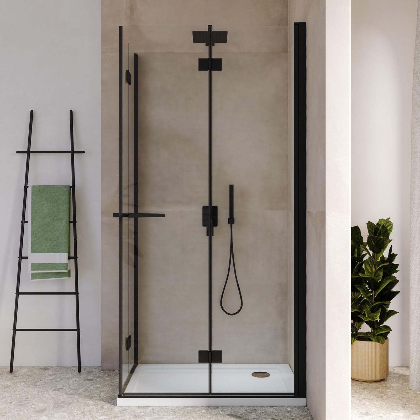 Box doccia 70x100 cm doppio soffietto vetro anticalcare trasparente e profilo nero opaco 195h - Flexy